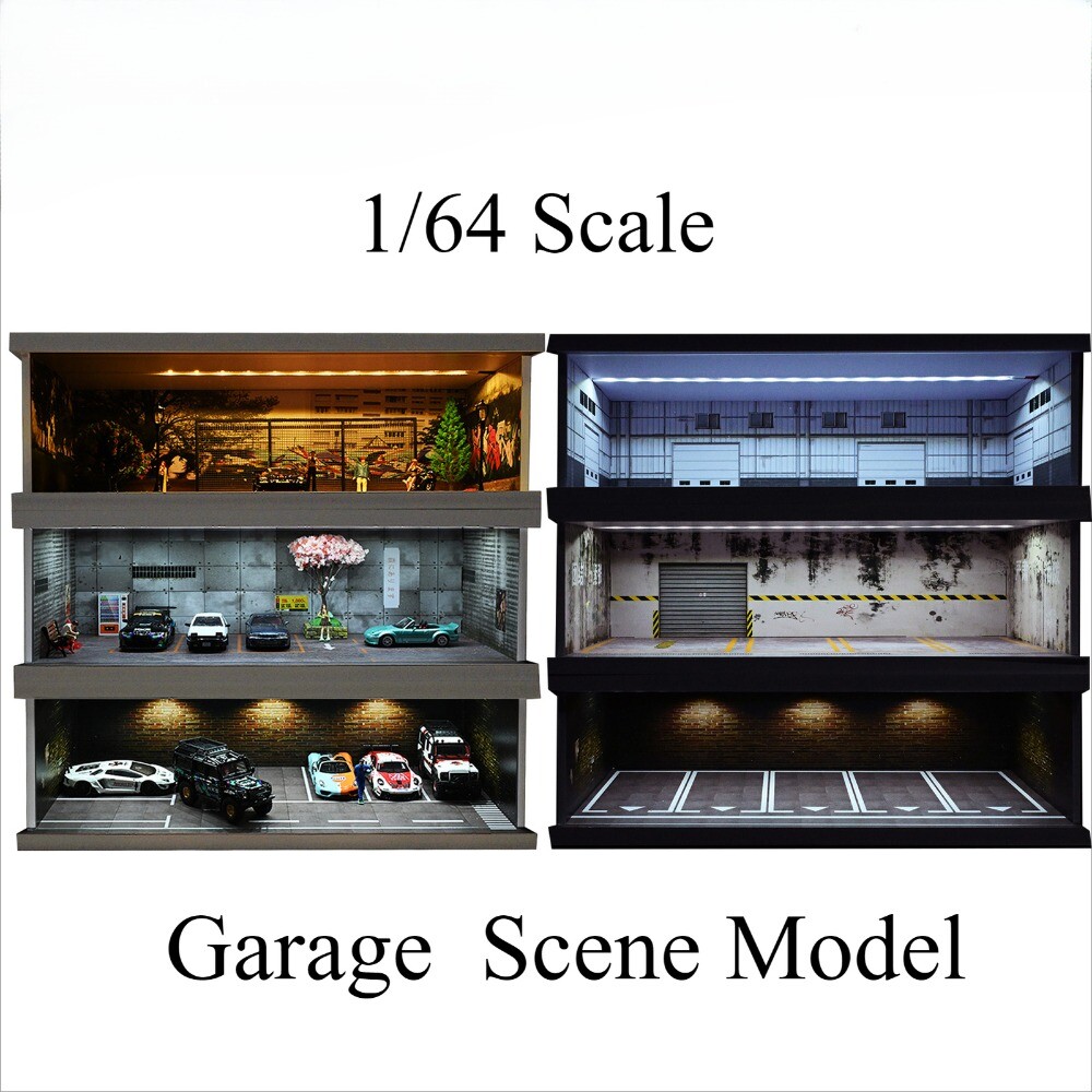 Diorama 1/64 Die-Cast Car Garage Model LED Street Parking Lots Display Scene US
