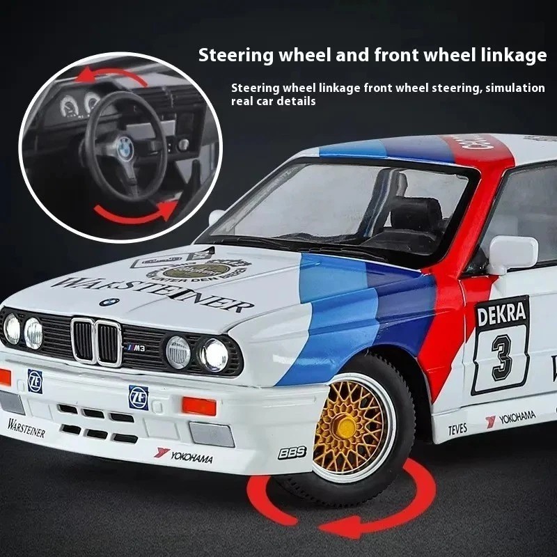 1:24 BMW M3 E30 Diecast Sports Car Model – Sound & Light Floral Edition Toy Gift