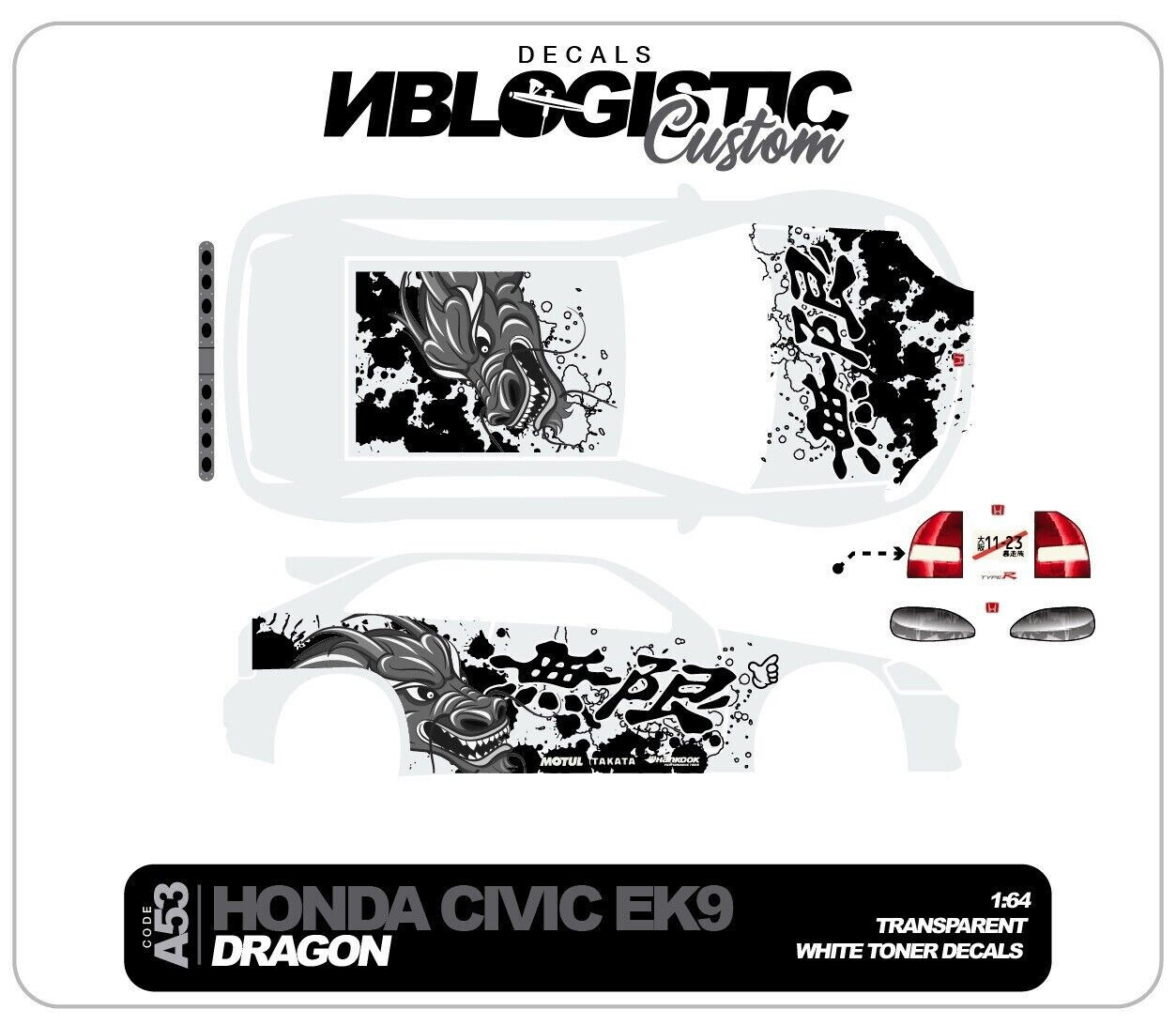 HONDA EK9 RACING Universal WaterSlide Decal for hot wheels 1/64 Scale 043