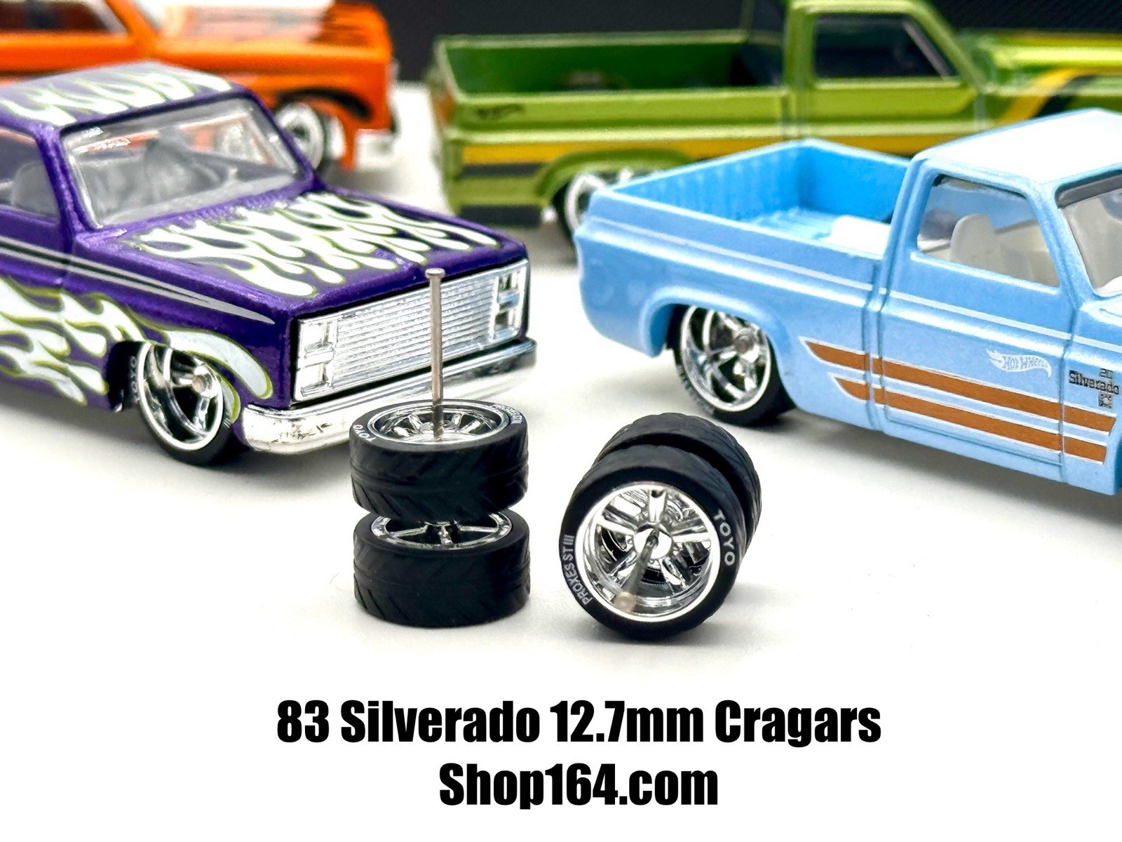 NEW 12.7mm 5x PACK For HW 83 Silverado Wheels Rubber Tires 1/64 Chrome Cragars!