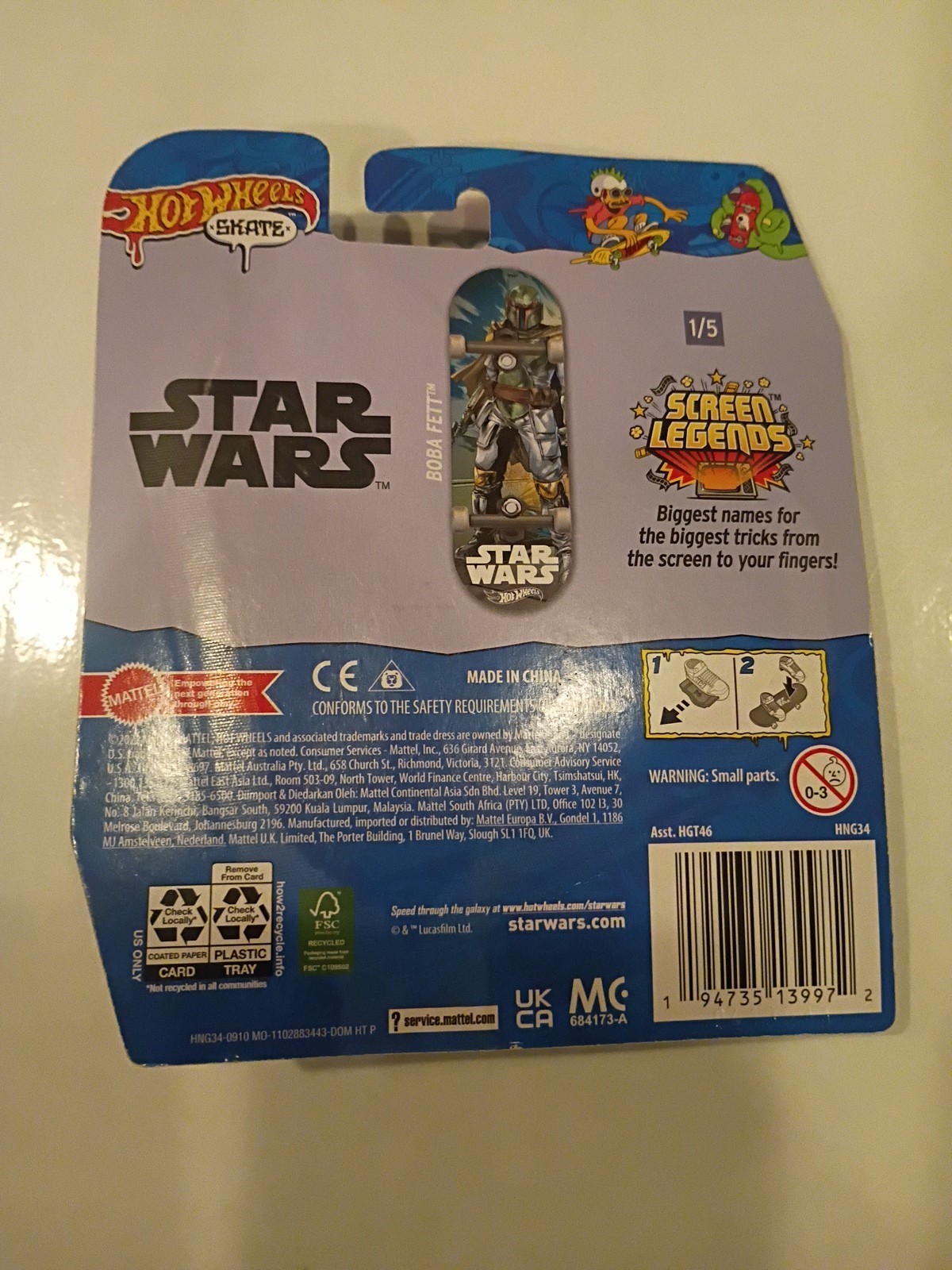 New 2022 Hot Wheels Skate STAR WARS BOBA FETT Fingerboard Screen Legends MINT