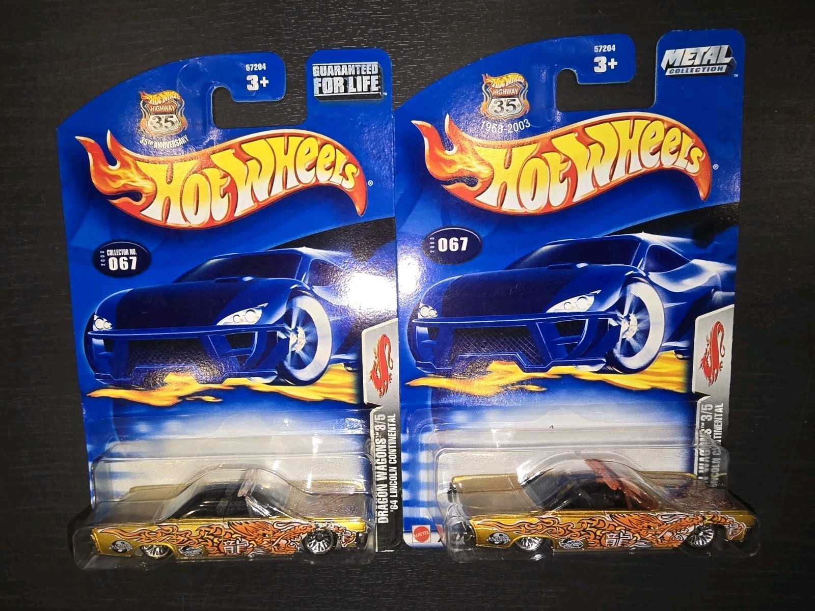 Lot Of 2 2003 Hot Wheels #67 Dragon Wagons 3/5 ’64 LINCOLN CONTINENTAL Gold