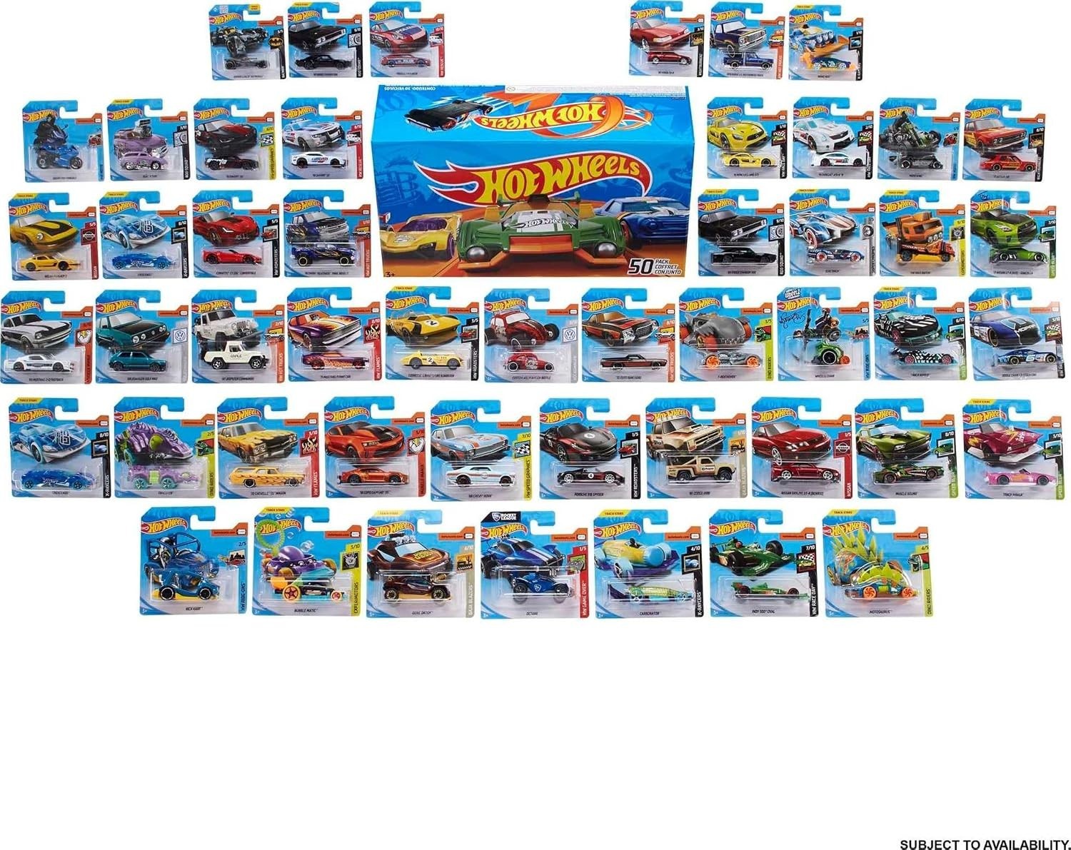 Hot Wheels Toy & 50-Pack of 1:64 Scale Vehicles, Individually Packaged (Styles M