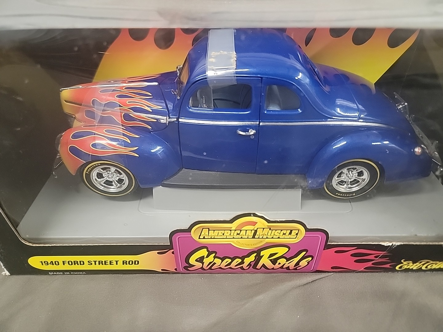 Ertl American Muscle Street Rods 1940 Ford Blue Coupe with Flames Diecast 1:18