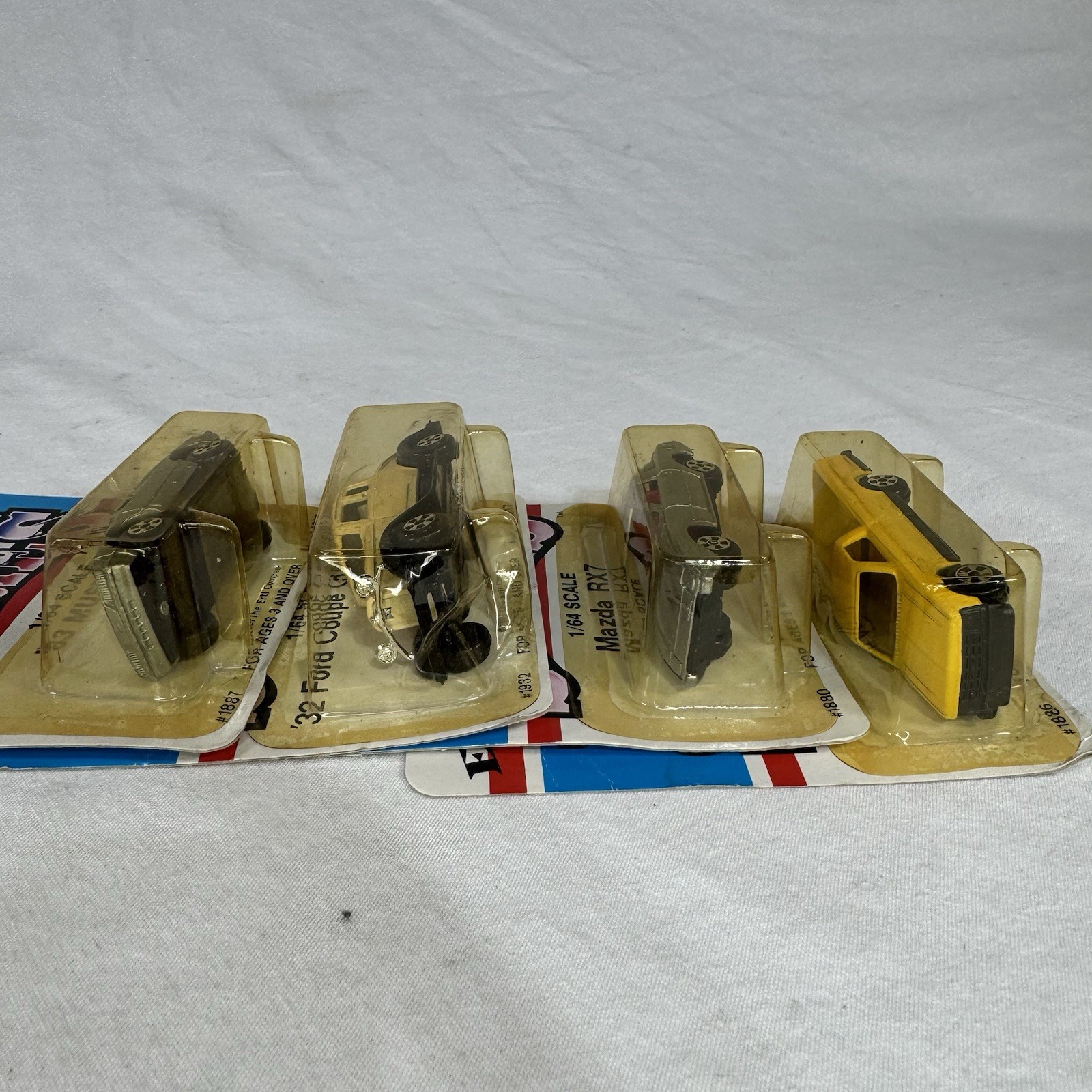 4 VTG 80’s NOS ERTL Replica Series Die Cast Metal 1/64 Mustang Chevy Ford Mazda