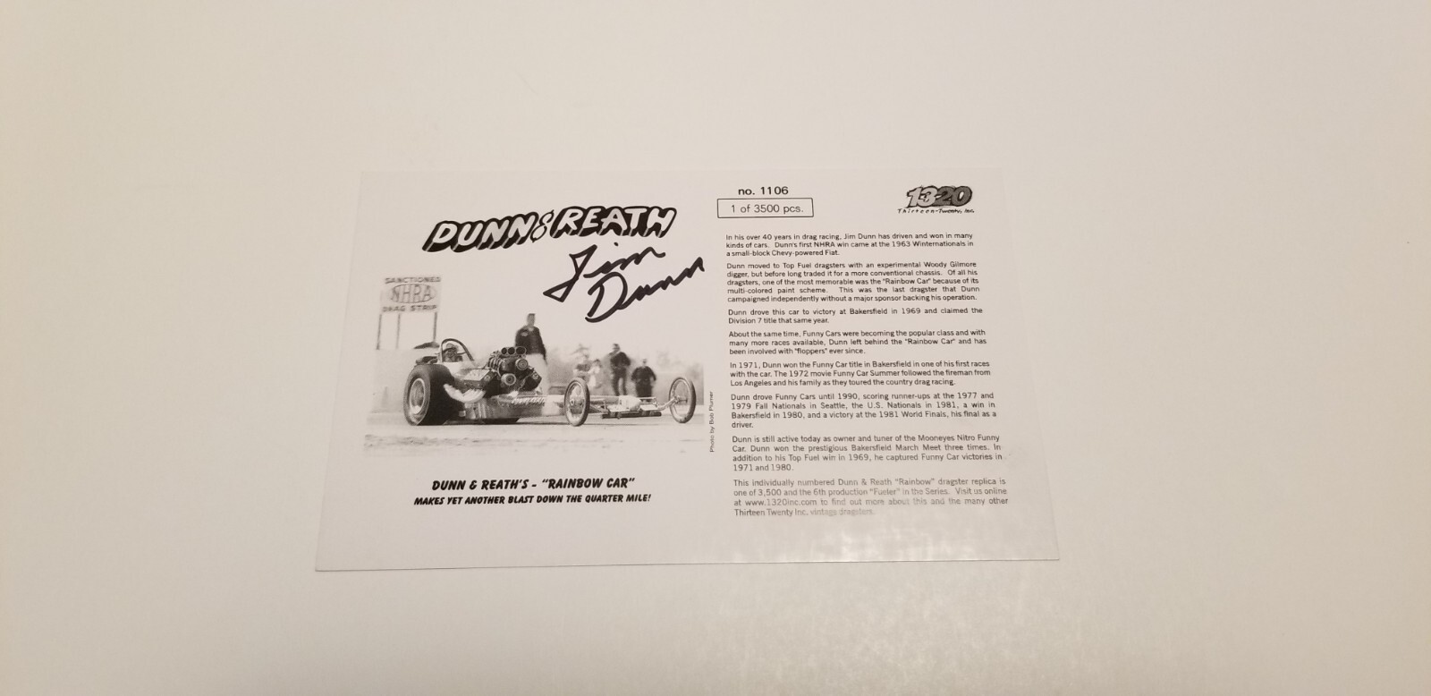 1320 The Fuelers 1:24 Dunn & Reath Dragster “AUTOGRAPHED” By Big Jim Dunn
