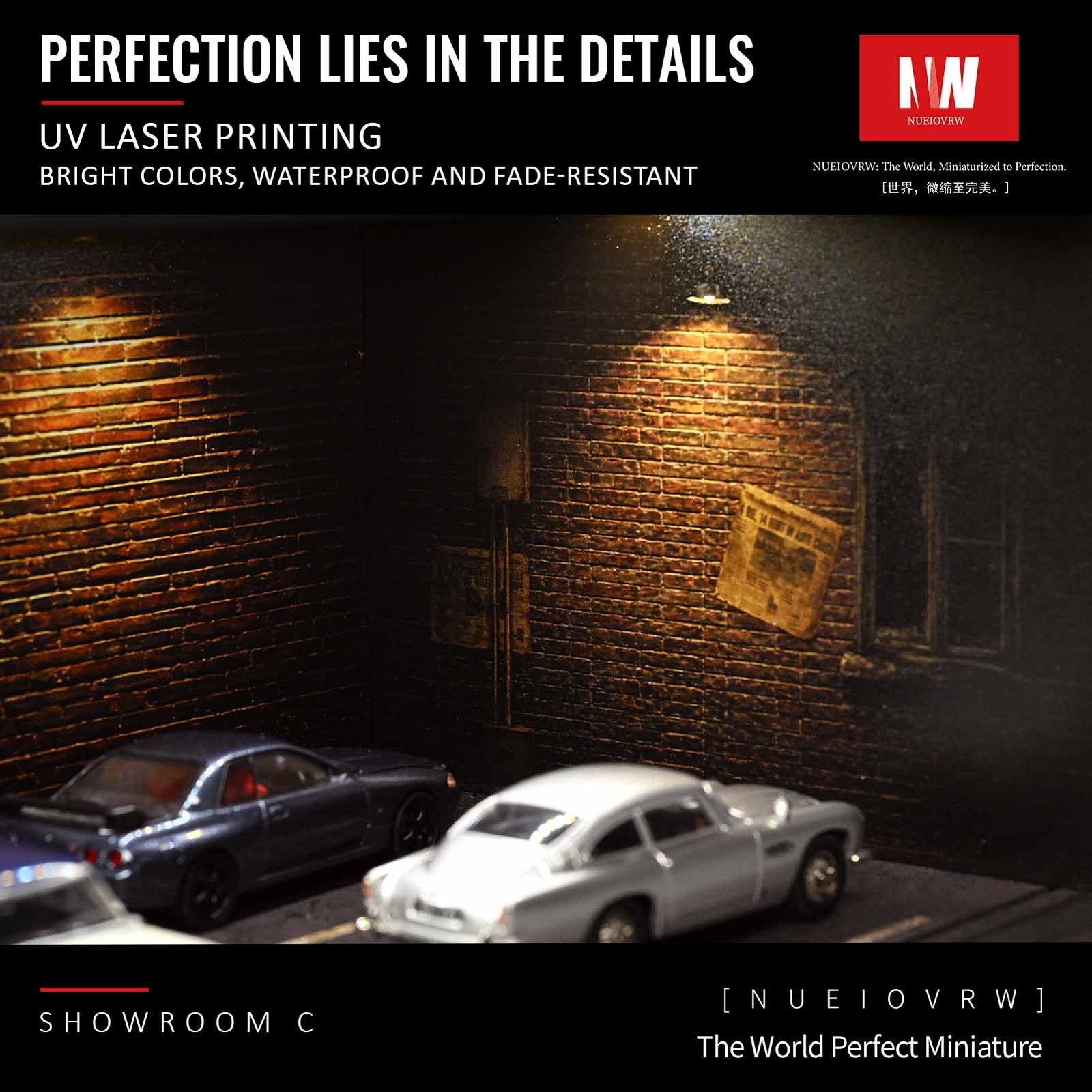US Diorama 1/64 Diecast Garage Model LED Lighting Parking Car Display Case Model