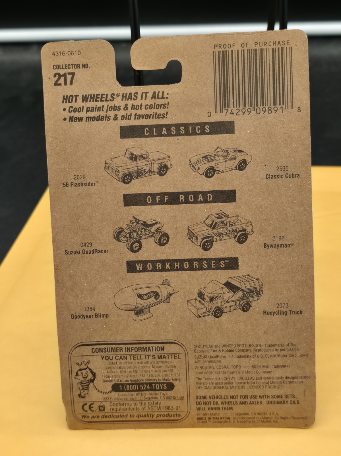 1991 Hot Wheels 1940’s Woodie Custom Surfer #217 Unopen Sealed Blue Card