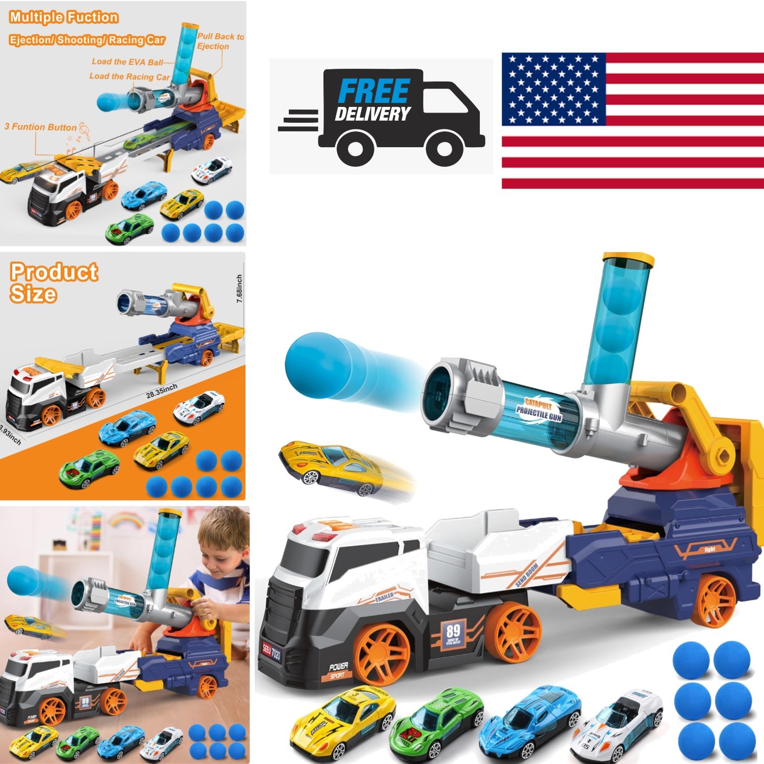 Interactive Ejection Truck Toy with Racing Cars for Boys and Girls Ages 3 Plus