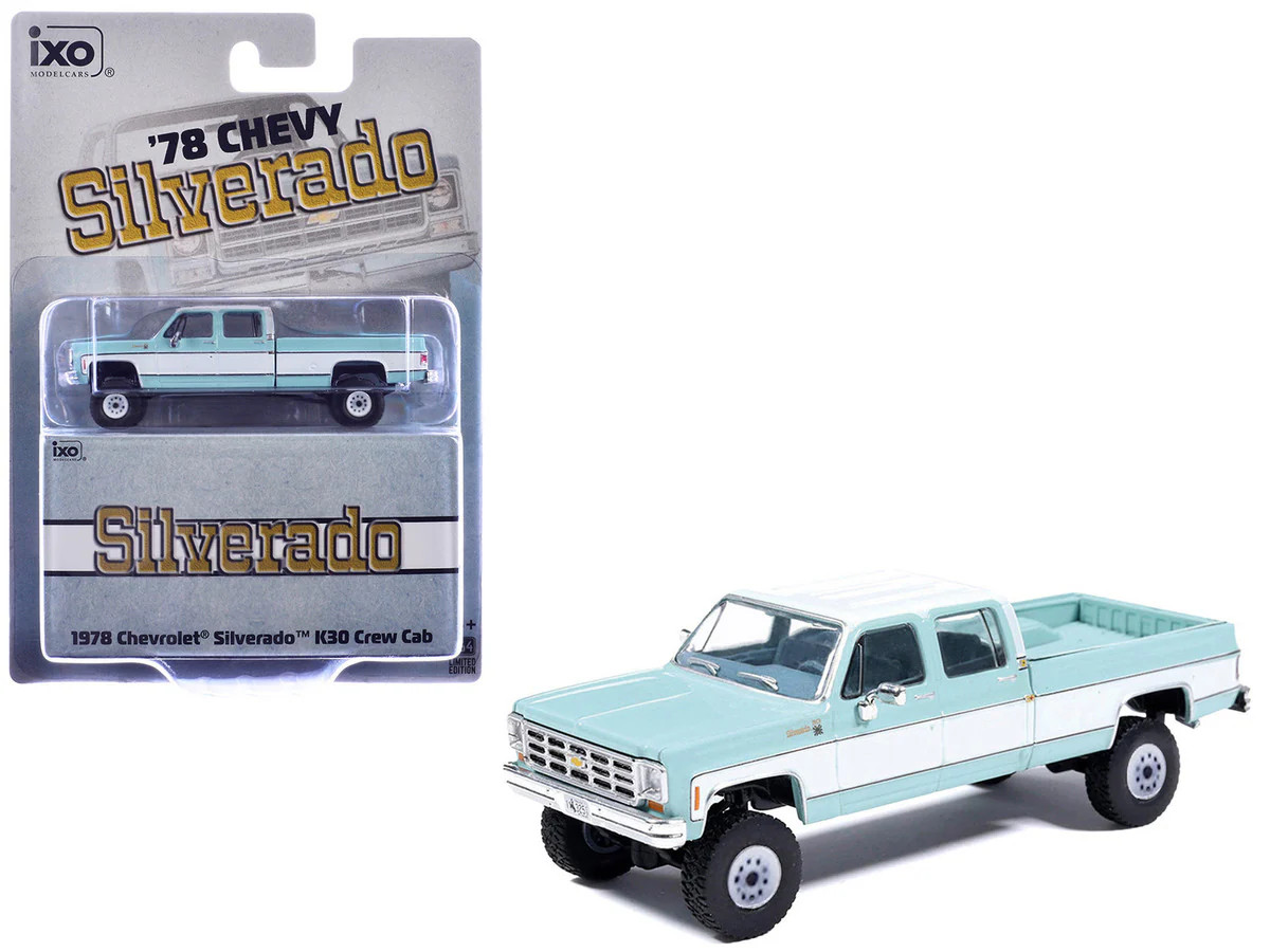 1978 Chevrolet Silverado K30 Crew Cab Pickup Truck Light Blue and White with Bl