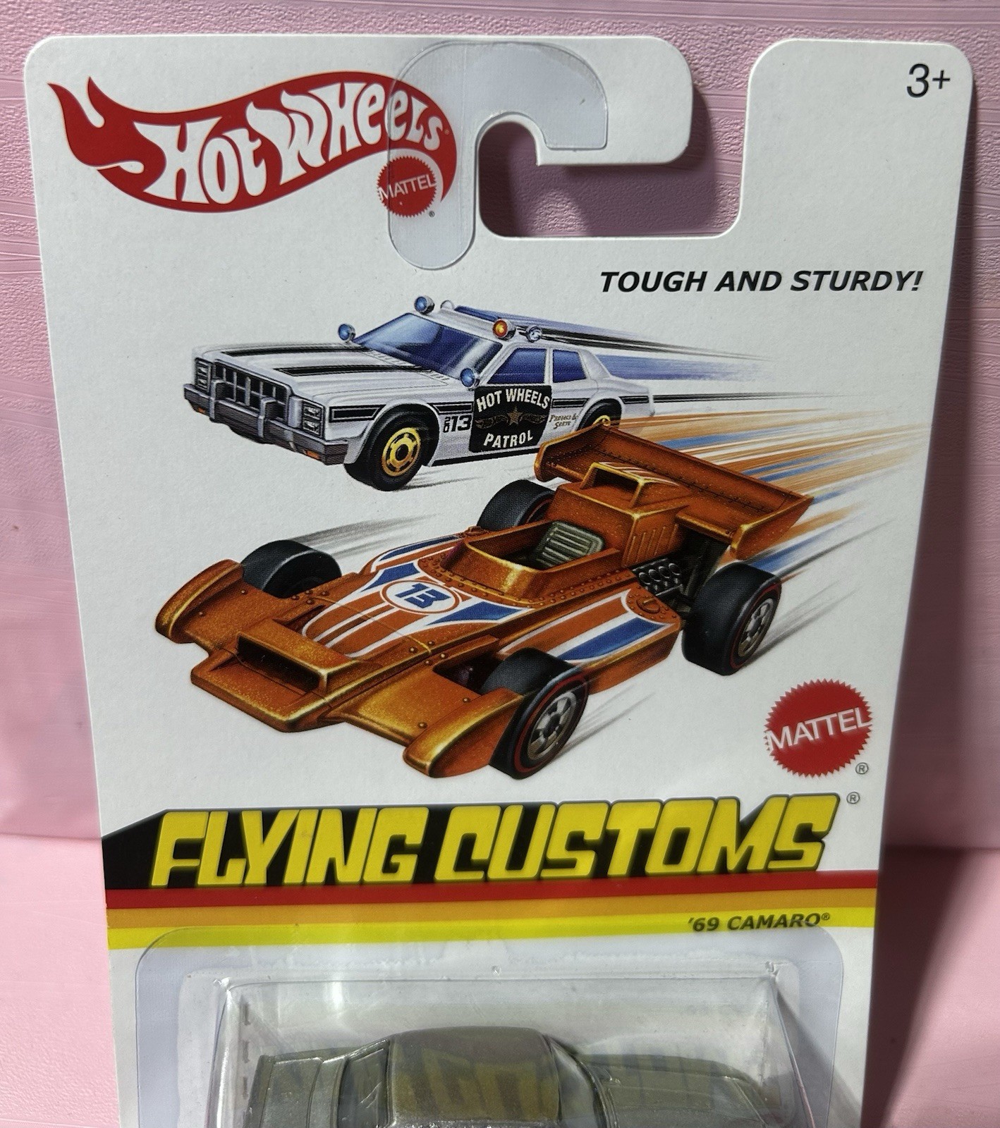 Hot Wheels Flying Customs ’69 Camaro Silver Black Retro Card HTF Sealed