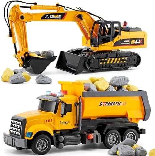 LerBao 2 Pack Large Construction Engineering Truck Toys,Moveable Claw Excavat…