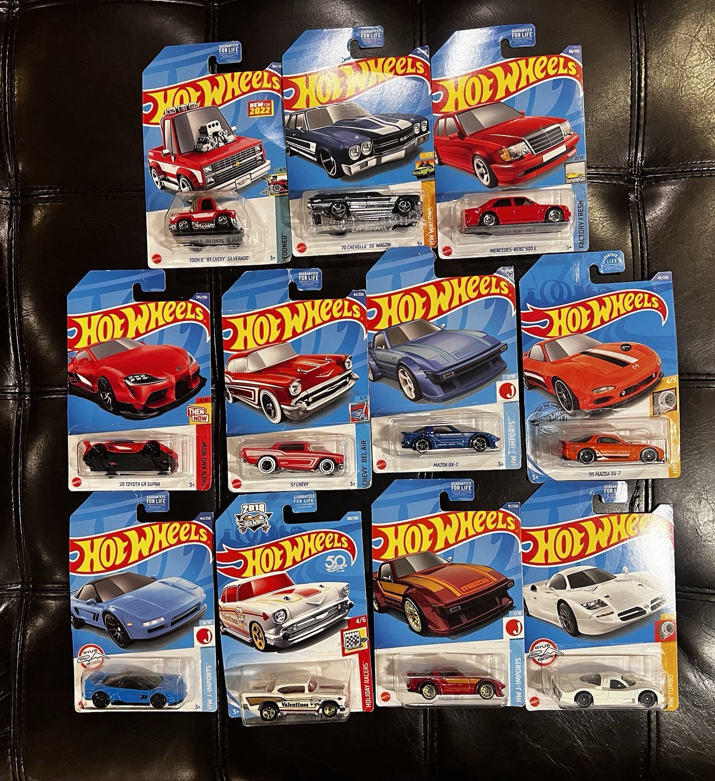 Hot Wheels Lot Of 10 Mercedes Mazda Toyota Chevelle Chevy NEW
