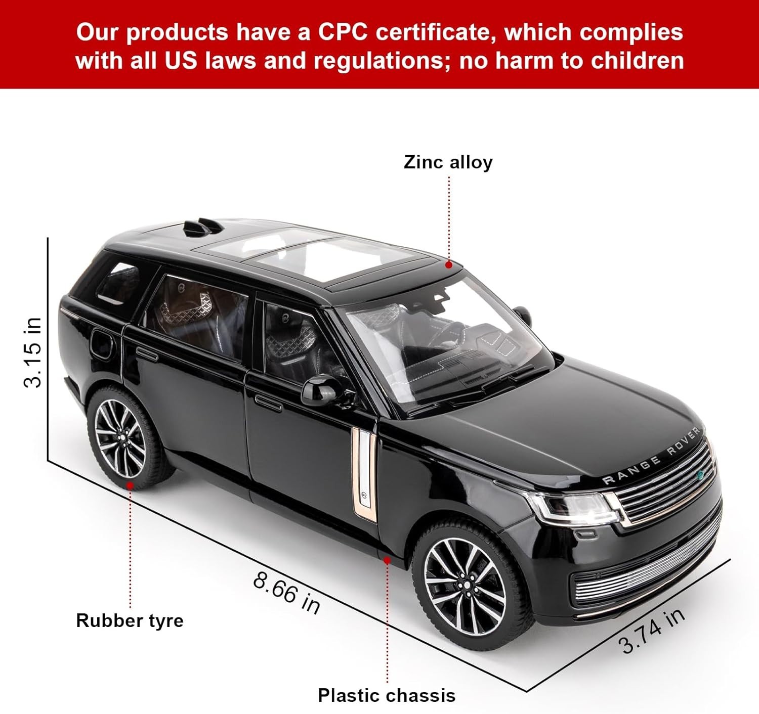 1:24 Range Rover Die-cast Model Vehicle with Sound & Light, Off-Road Vehicle ..