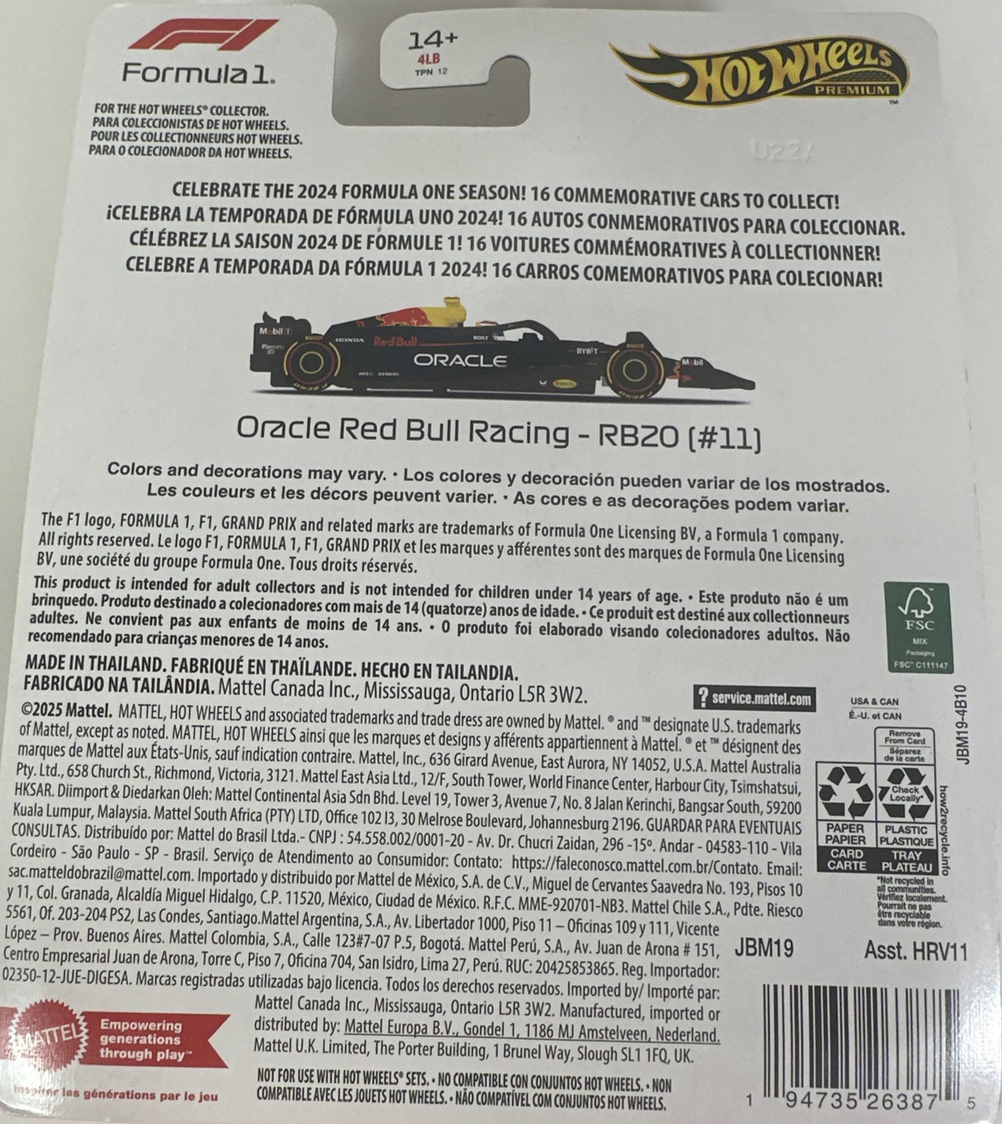 Oracle Red Bull Racing RB20 (#11) Hot Wheels Premium 2024 Formula 1 New in Pack