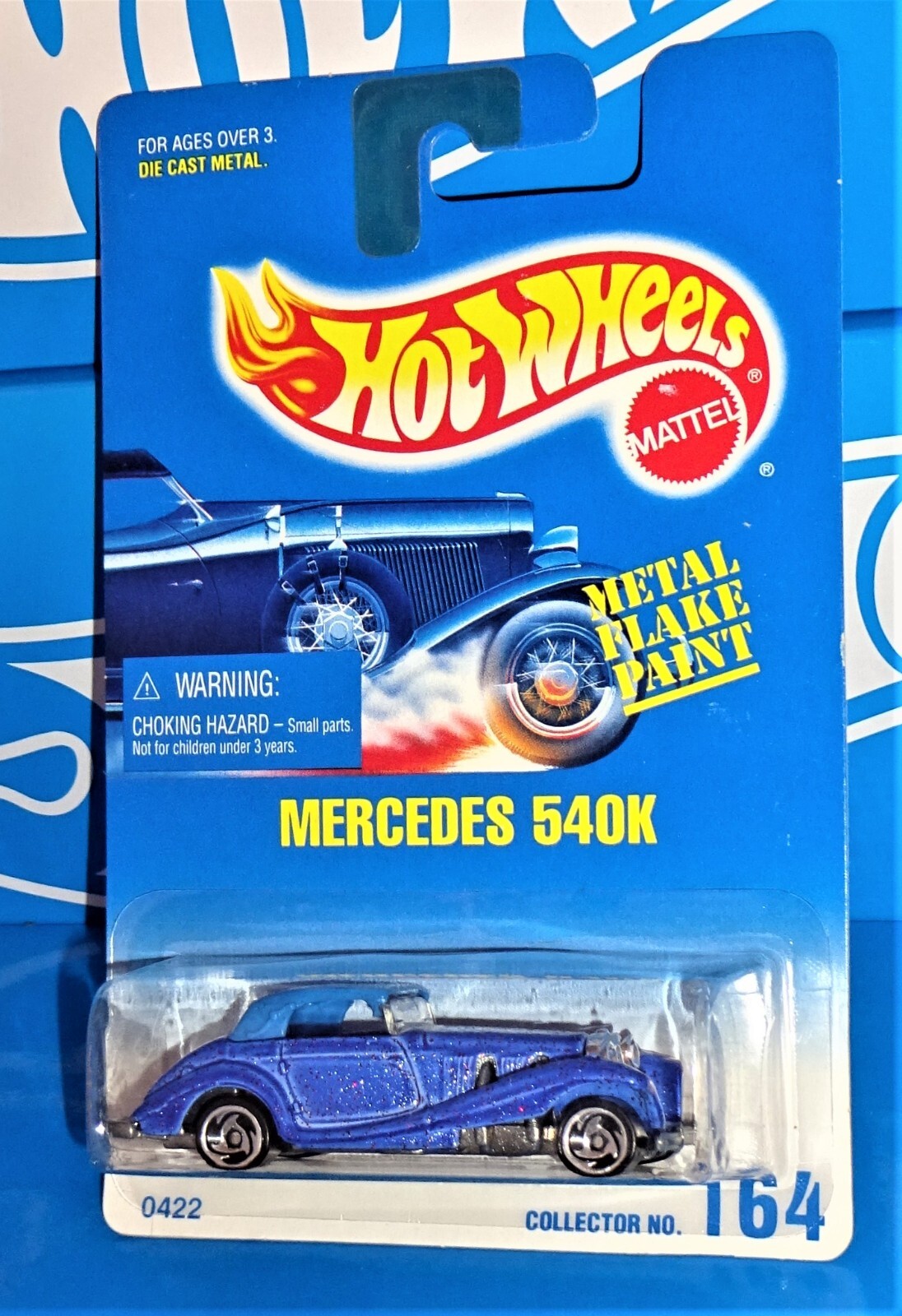 Hot Wheels Mid 1990s Mainline #164 Mercedes 540K Blue w/ Glitter Flakes SBs