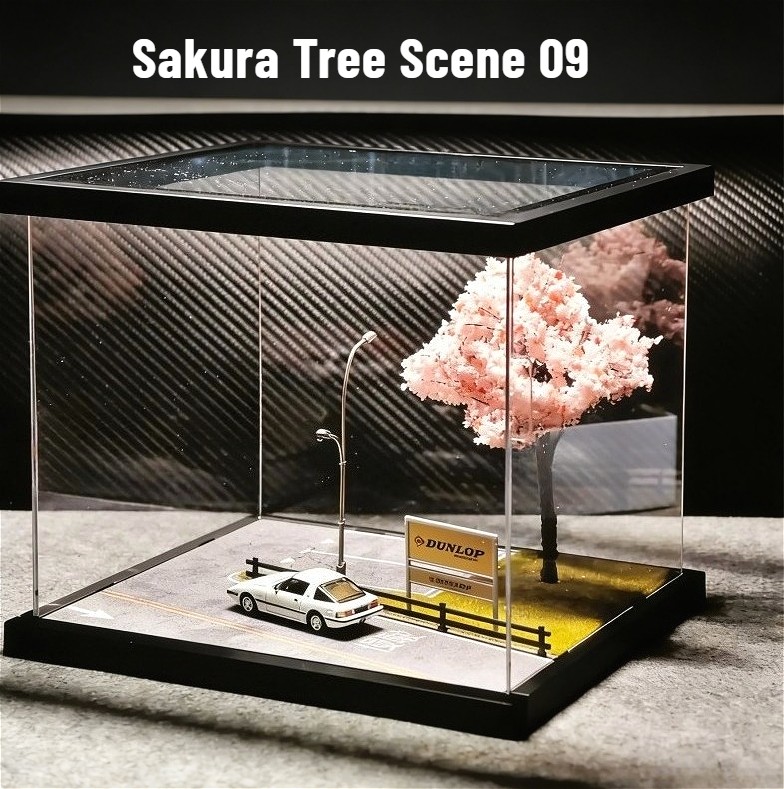 1/64 Diorama Diecast Garage Model LED Japanese Parking Lot Scene Display Case US