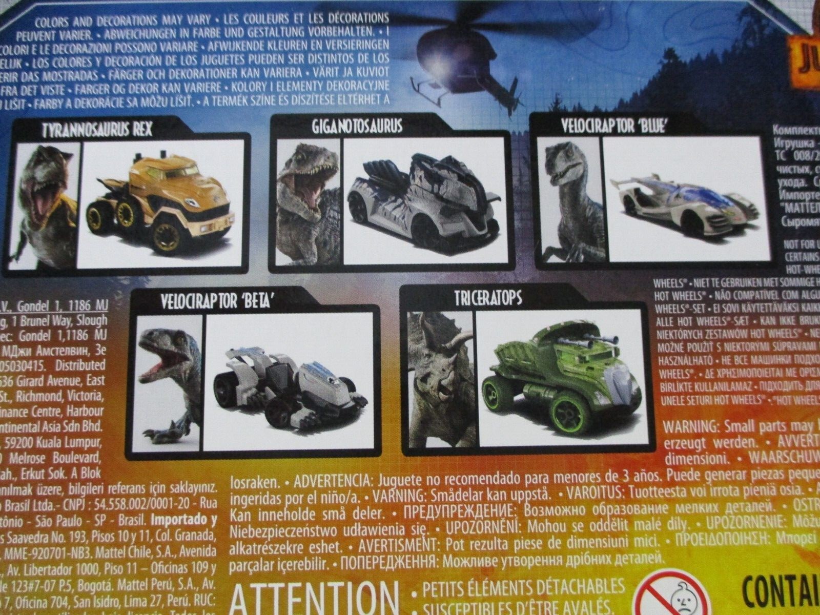 Hot Wheels Jurassic World Dominion 2022 Dinosaur Character Car 5 Pack Box Set