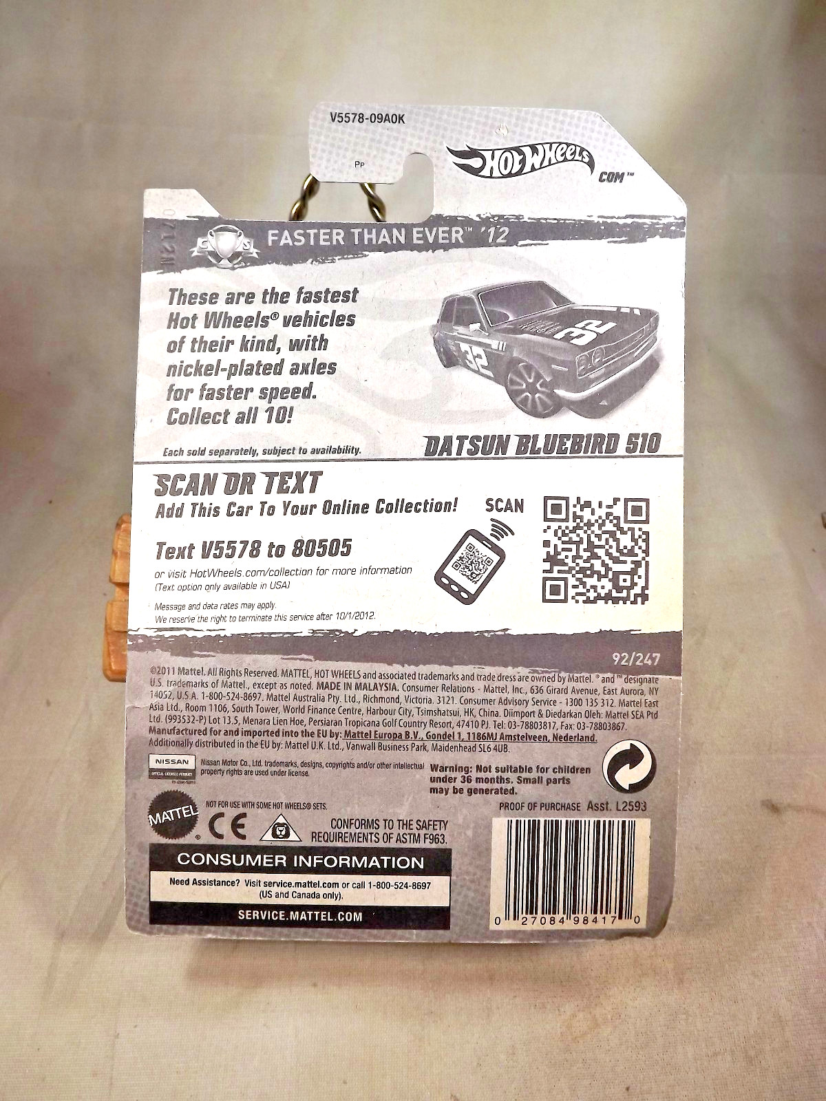 2012 Hot Wheels #92 Faster Than Ever 2/10 DATSUN BLUEBIRD 510 Gray w/GoldTrap5Sp