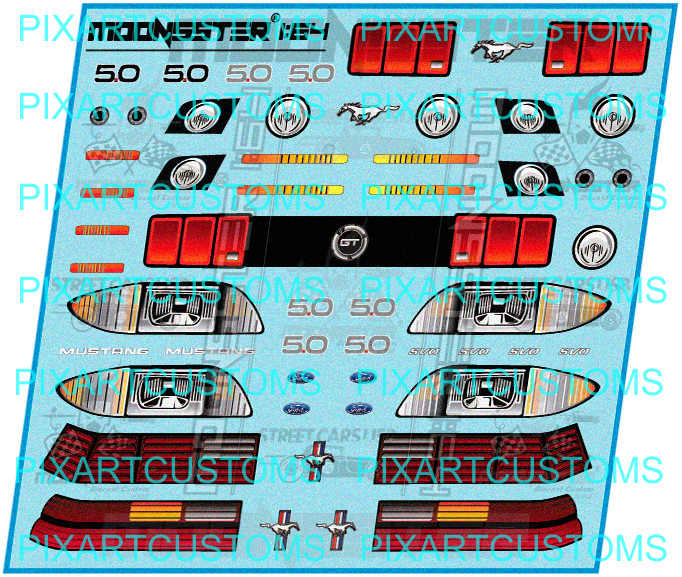 White Toner 1/64 Water Slide Decal Set Ford Mustang GT Lights For Hot Wheels