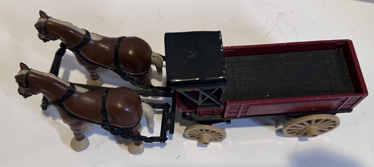 Ertl Die Cast Metal Gray and Barton Horse and Plastic Wagon Toy Delivery Vintage