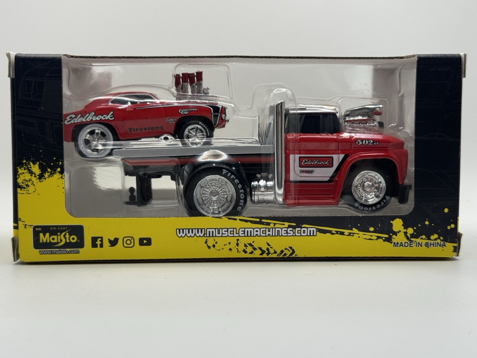 Muscle Machines 1966 Chevrolet C60 Flatbed/1969 Chevrolet Camaro SS 1:64 Diecast