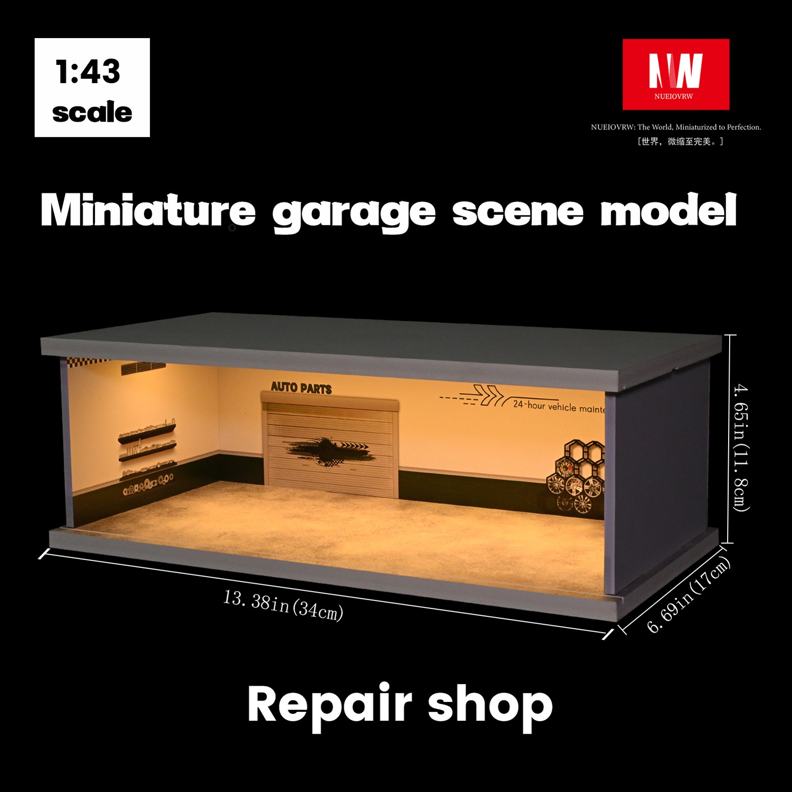 Diorama 1:43 Car Garage Model LED Lighting City Parking Lot Backdrop Scene Model