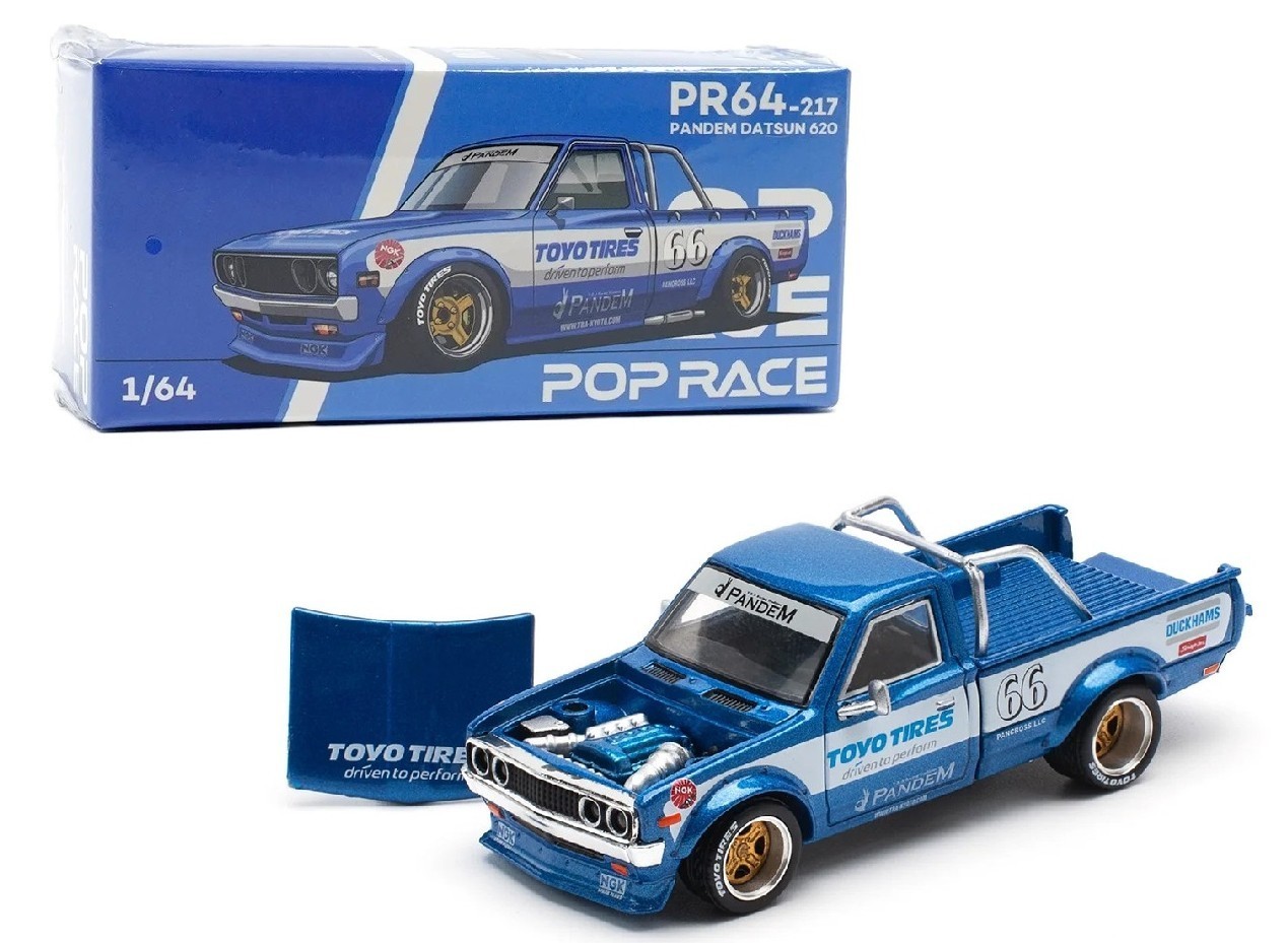 Pop Race 1:64 Pandem Datsun 620 Pickup Truck #66 Blue Metallic PR640217