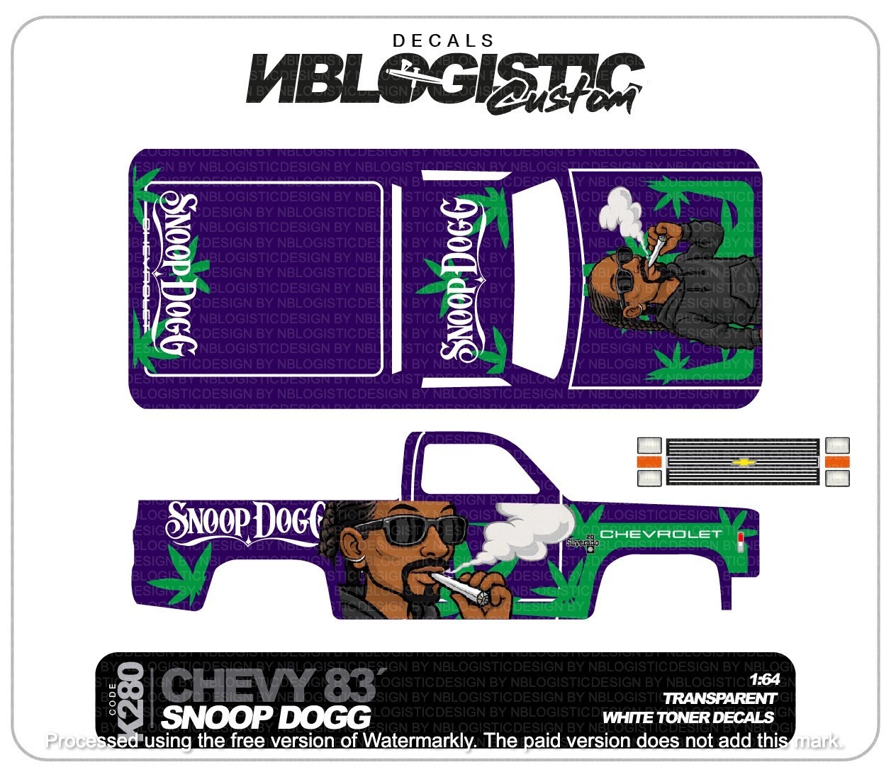 ’83 CHEVY SILVERADO Custom WaterSlide Decal for hot wheels 1/64
