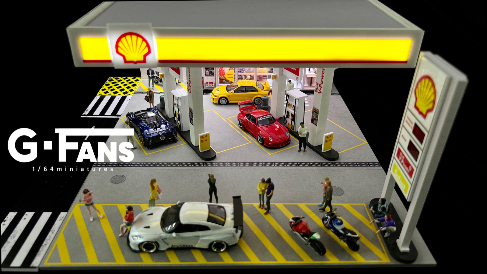 1/64 Diecast Car Garage Model LED City Street Parking Lot Scene Gifts US Diorama