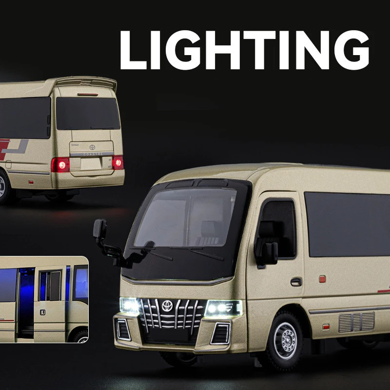 1:33 Toyota Coaster Alloy Diecast Bus Model Sound Light Kid’s Toy Collectibles