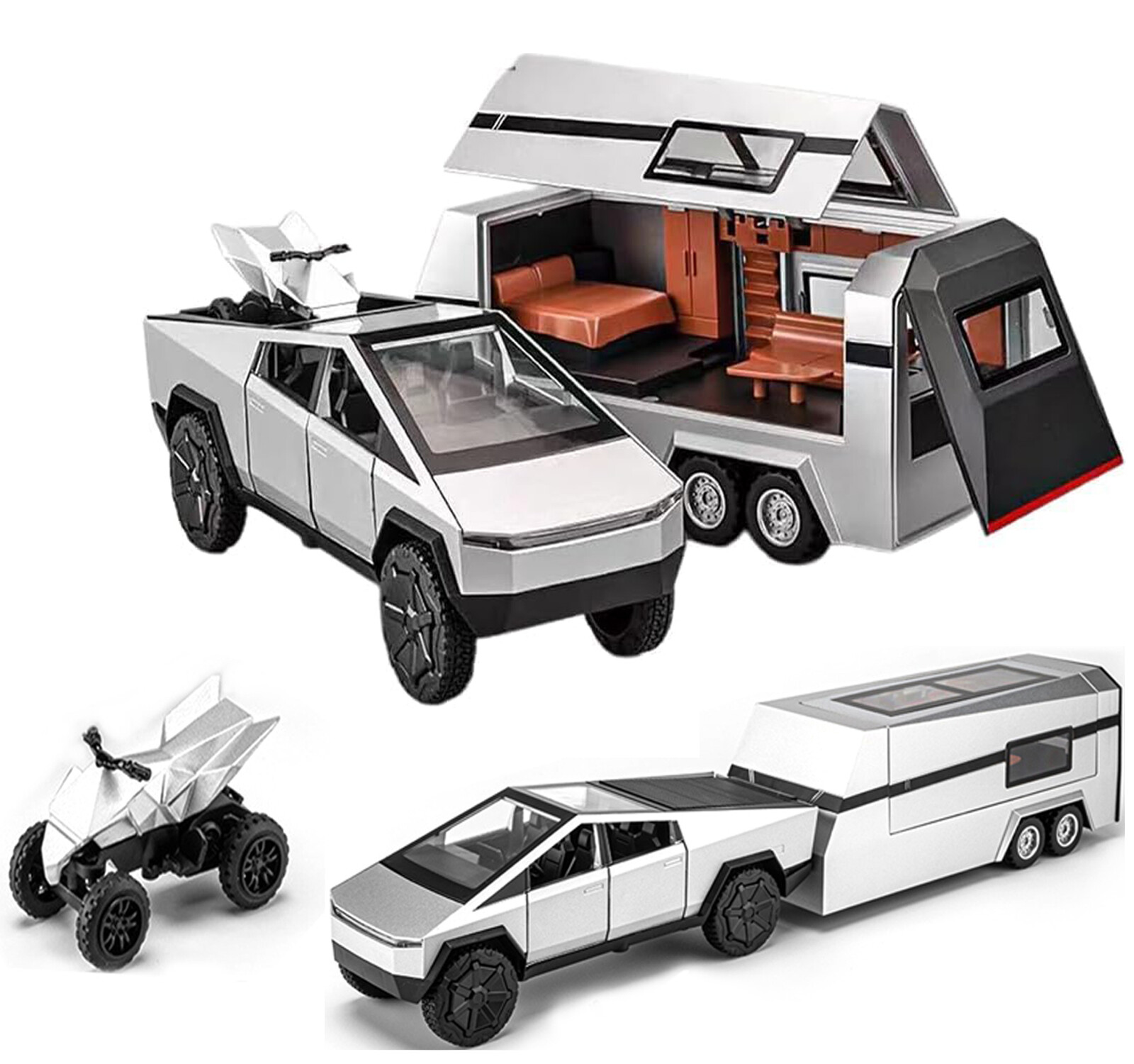 1:32 Tesla Diecast Pickup Trailer Model Toy Truck Car Toy with Sound&Light US