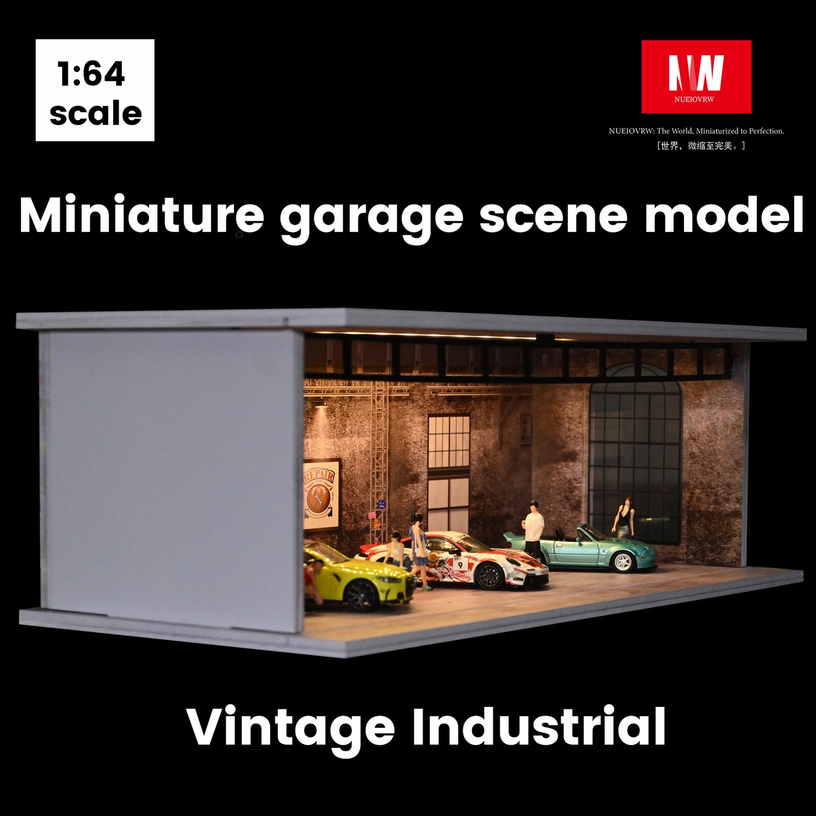 Diorama 1/64 Diecast Garage Showroom Model LED Parking Lot Model Display Case US