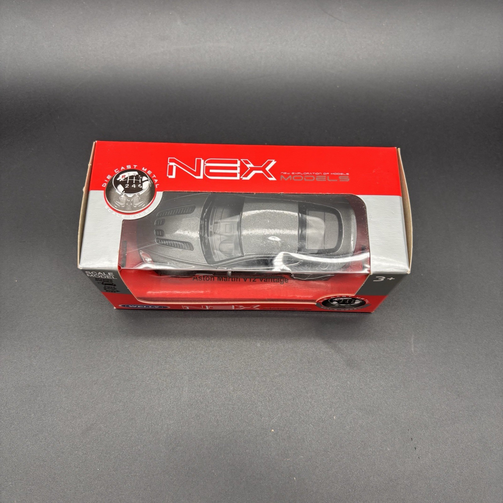 Welly Aston Martin Vantage V12 Grey 1:43 Scale Die Cast Model in Box, Pull-Back
