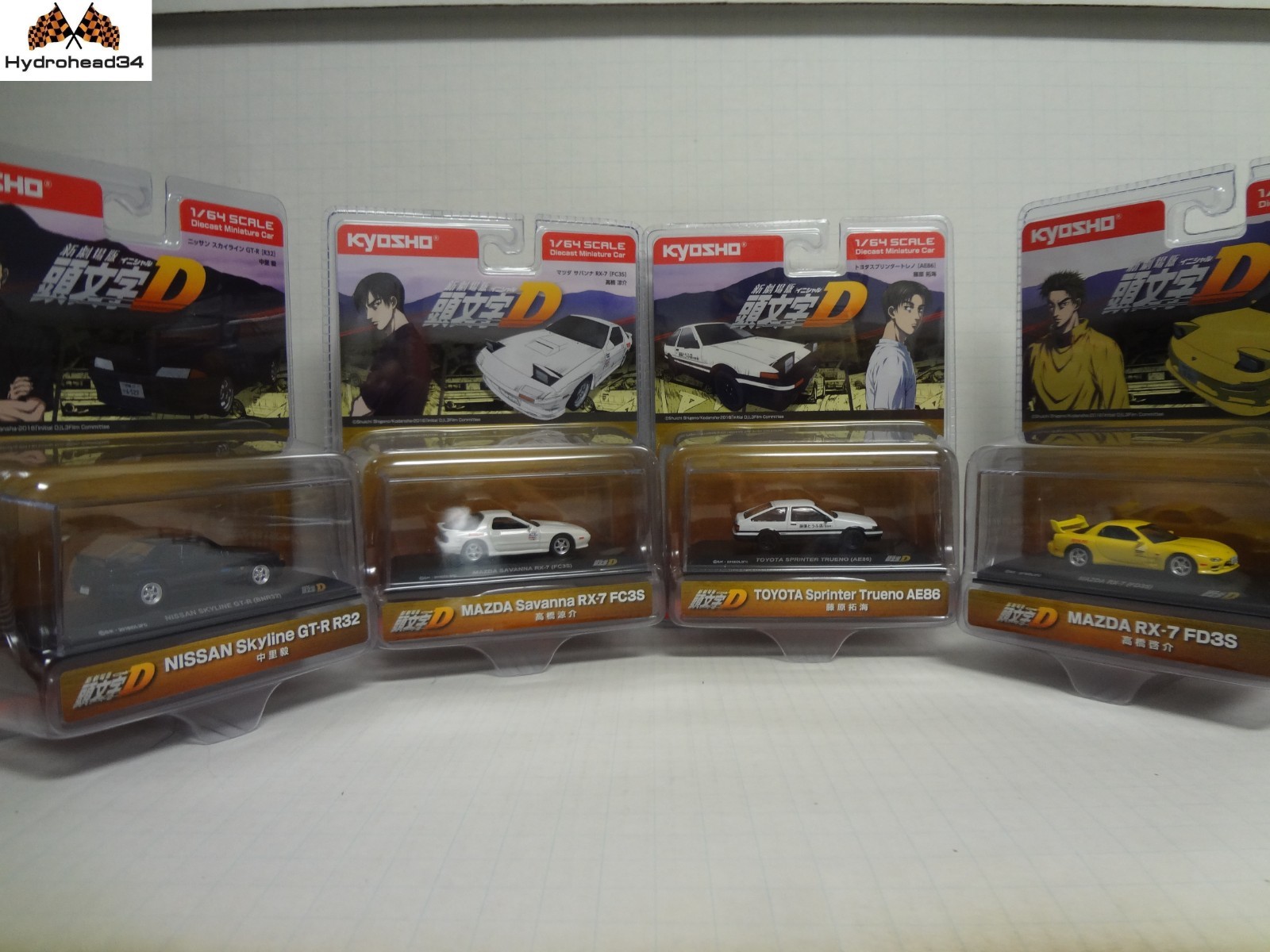 KYOSHO Initial D SET of 4 Trueno AE86 / RX-7 FD3S / Skyline GT-R R32 / RX-7 FC3S