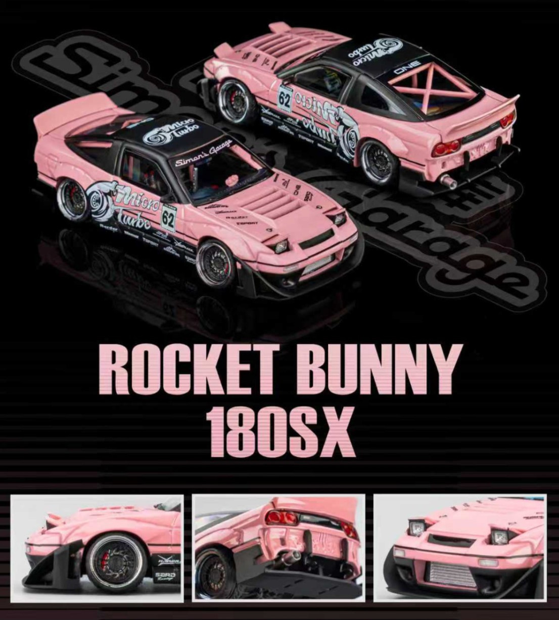 MT 1/64 NISSAN 180SX S13 Rocket W/Pop Up/Interior/Engine Die Cast Model -PINK-