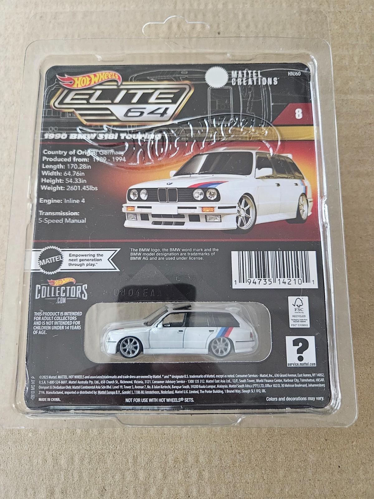 1990 BMW 318i Touring Hot Wheels Elite 64 2024 #8 HNJ60 white