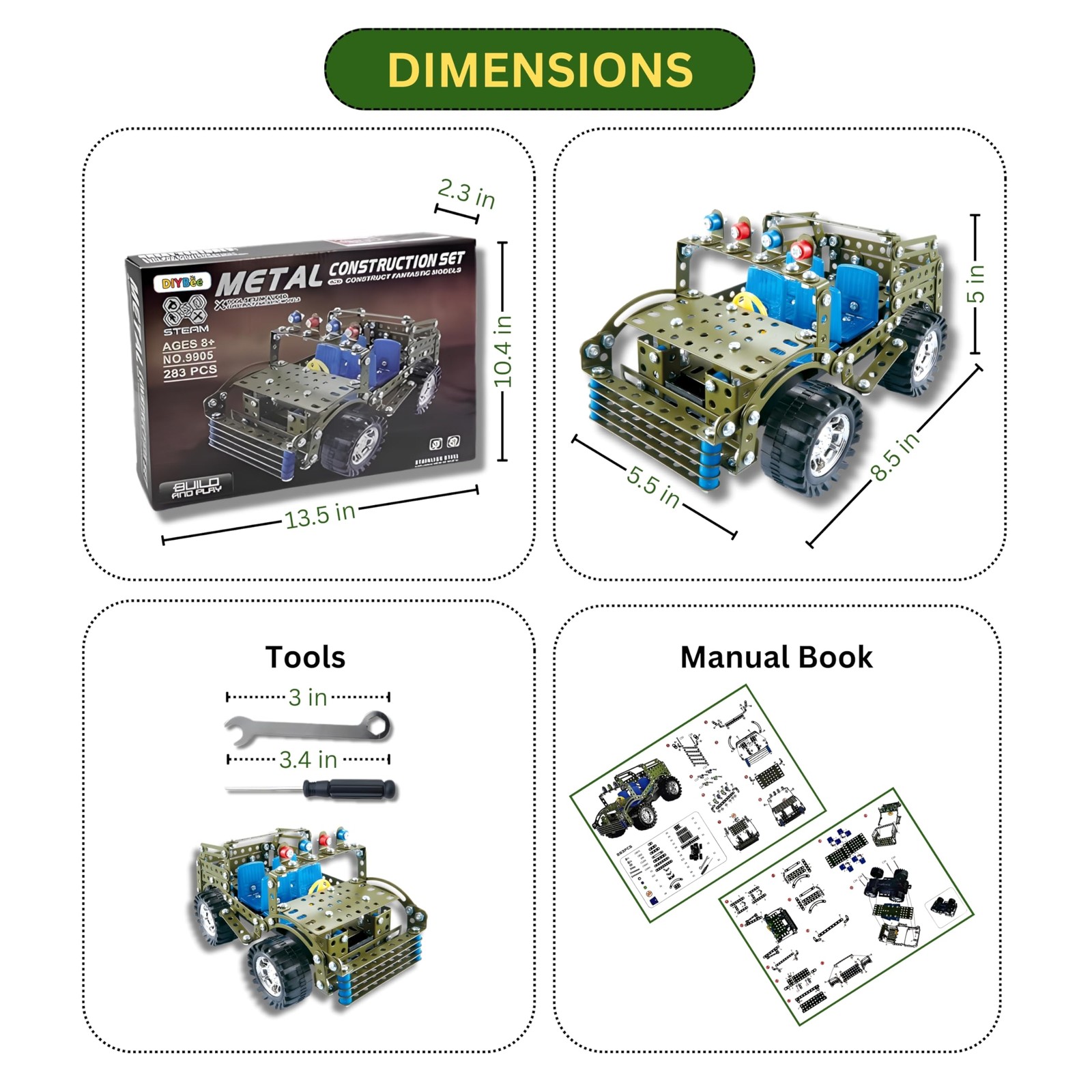 283 Pcs Metal Model Car Kit, STEM Building Toys for Kids 8-12