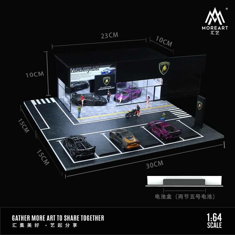 1/64 Diorama Parking Lot Model LED Lighting Car Garage Scene Building Model US