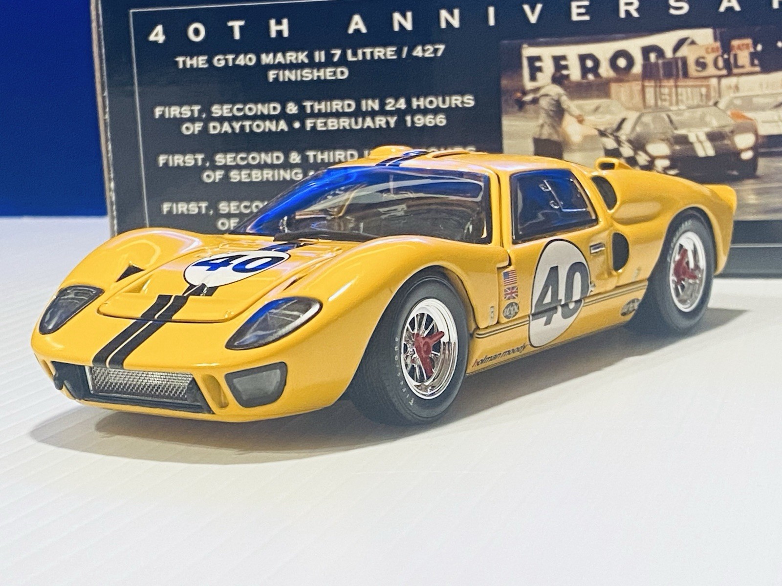 Wix 1966 Ford GT40 + Box & COA +5 Am. Diorama Race Day Figures + Custom Display
