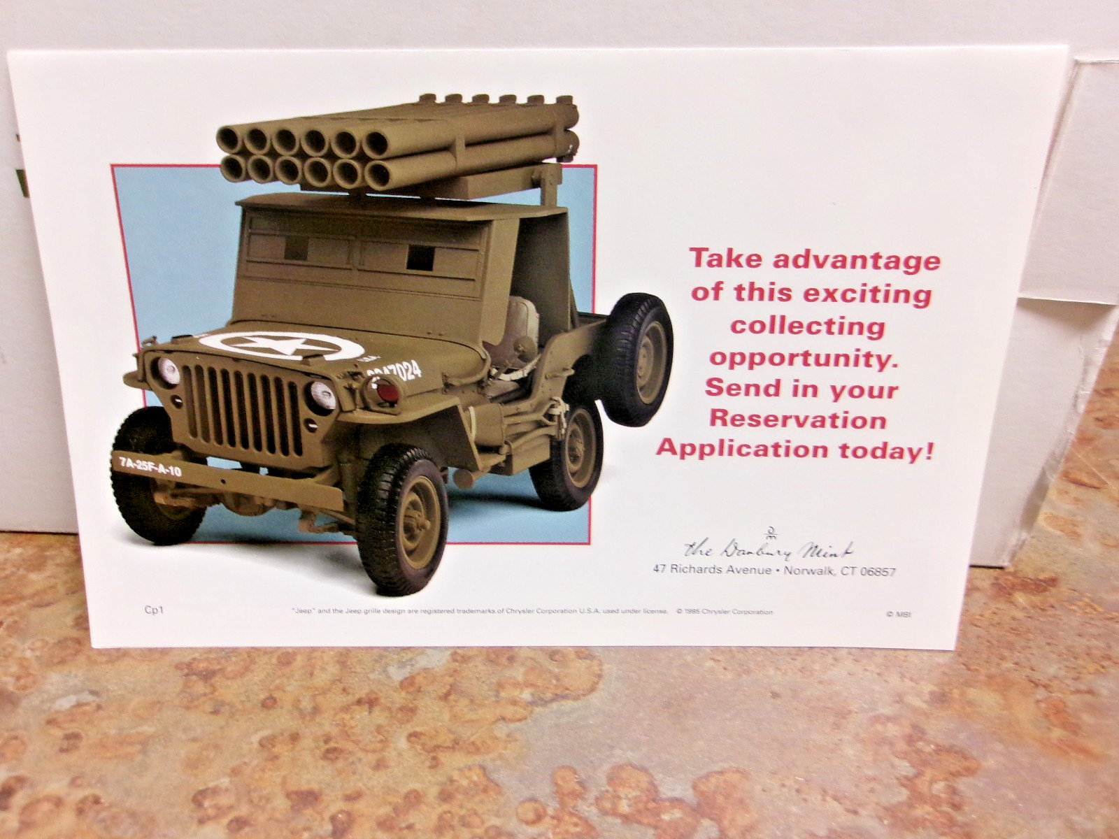 Danbury Mint World War II Jeep Replica W/Rocket Launcher 1:16-Full Package-NEW!