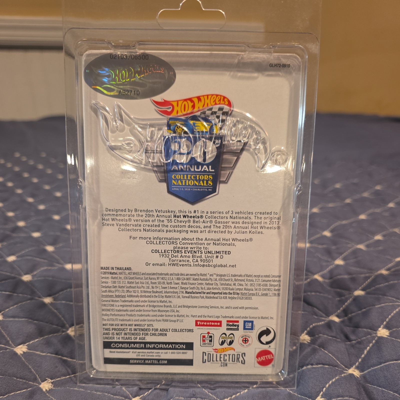 HOT WHEELS 20TH COLLECTORS NATIONALS 55’CHEY BEL AIR GASSER #2103/6500 WHITE