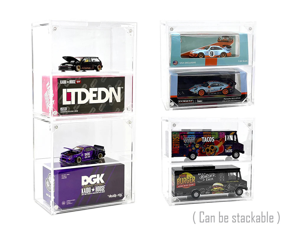 Showcase 1:64 2-Car Desk Top Collector Display Case with Cover (5″ x 2.5″ x 4.75