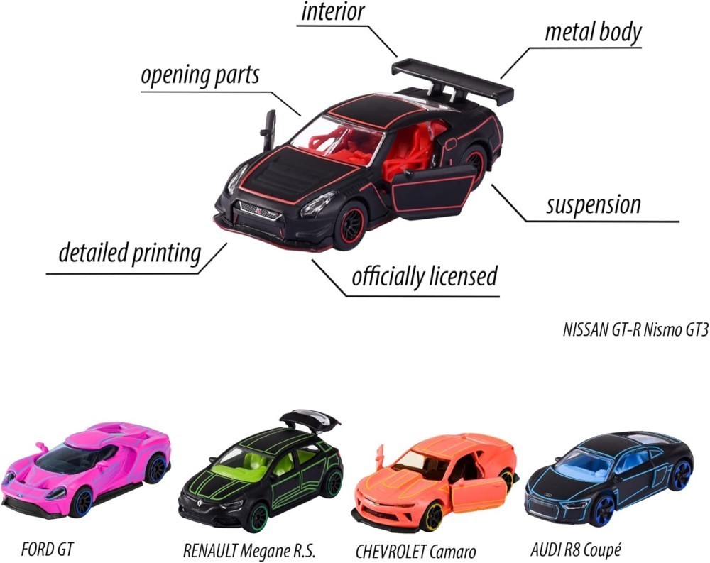 Majorette Light Racer 5-Car Set · Neon Colours · Brand New · Free UK P&P