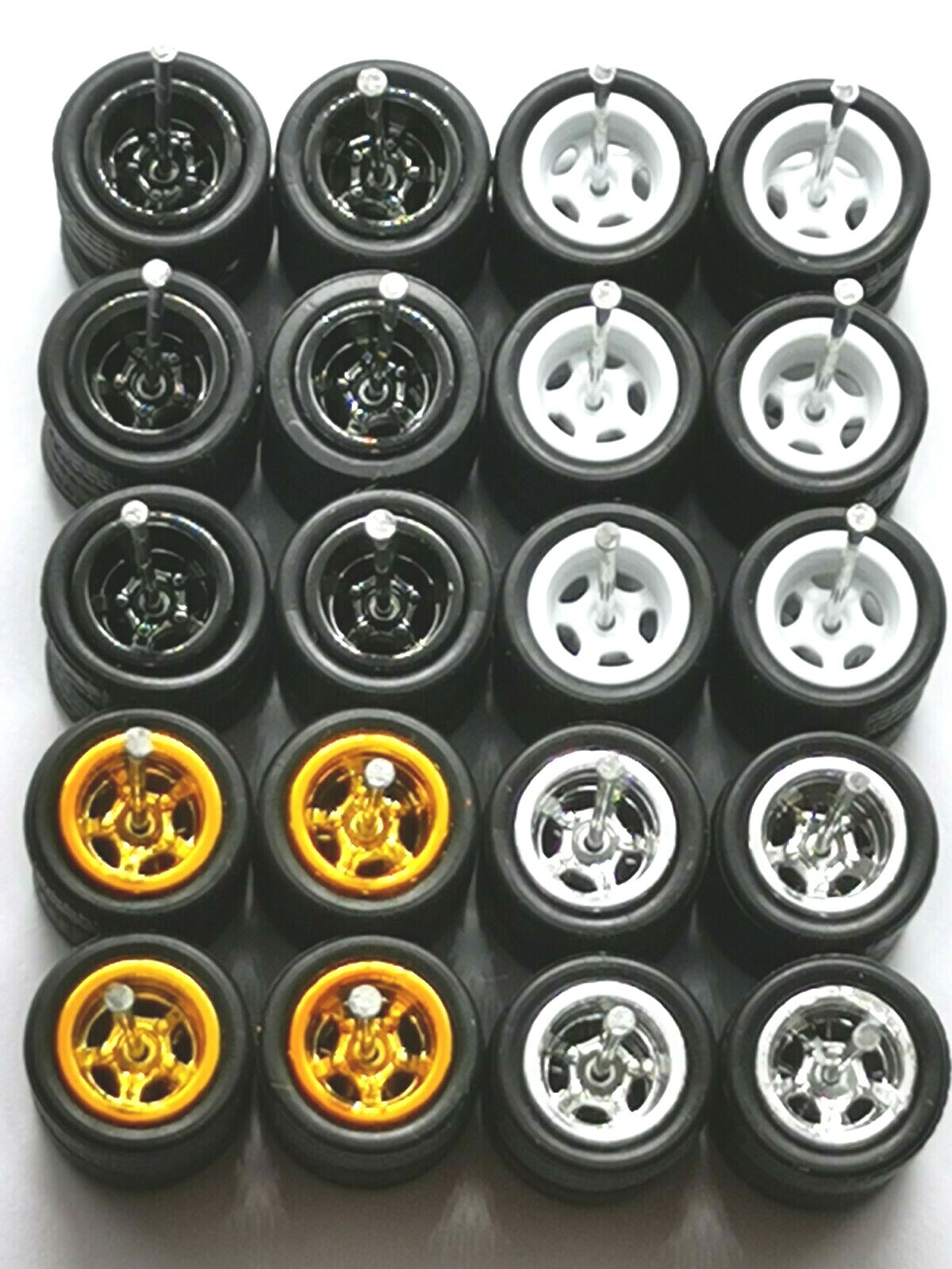 HOT WHEELS REAL RIDERS WHEELS RUBBER TIRES 5 SPOKE 10MM 10 SETS MIX COLORS