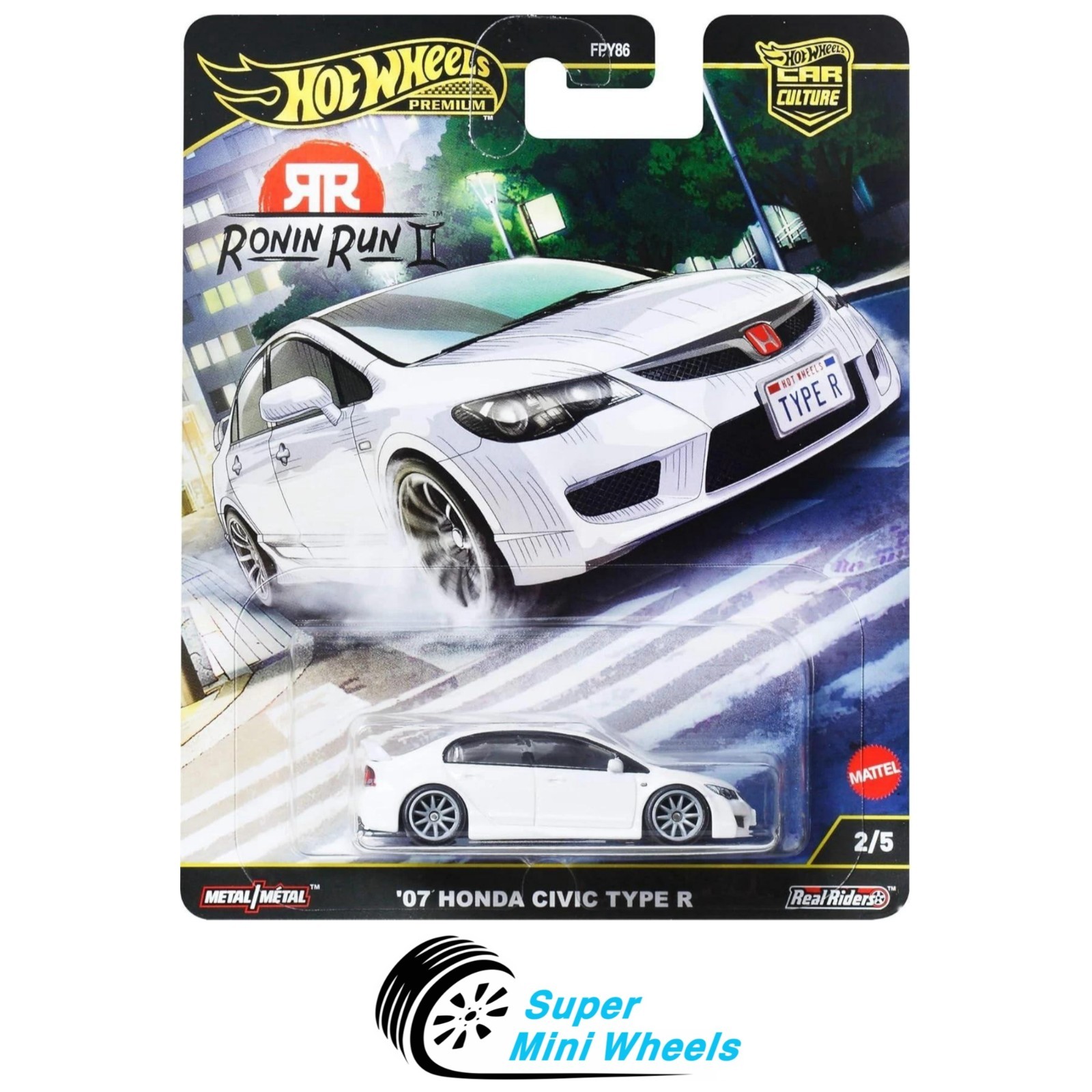 Hot Wheels Premium ’07 Honda Civic Type R White Car Culture Ronin Run II