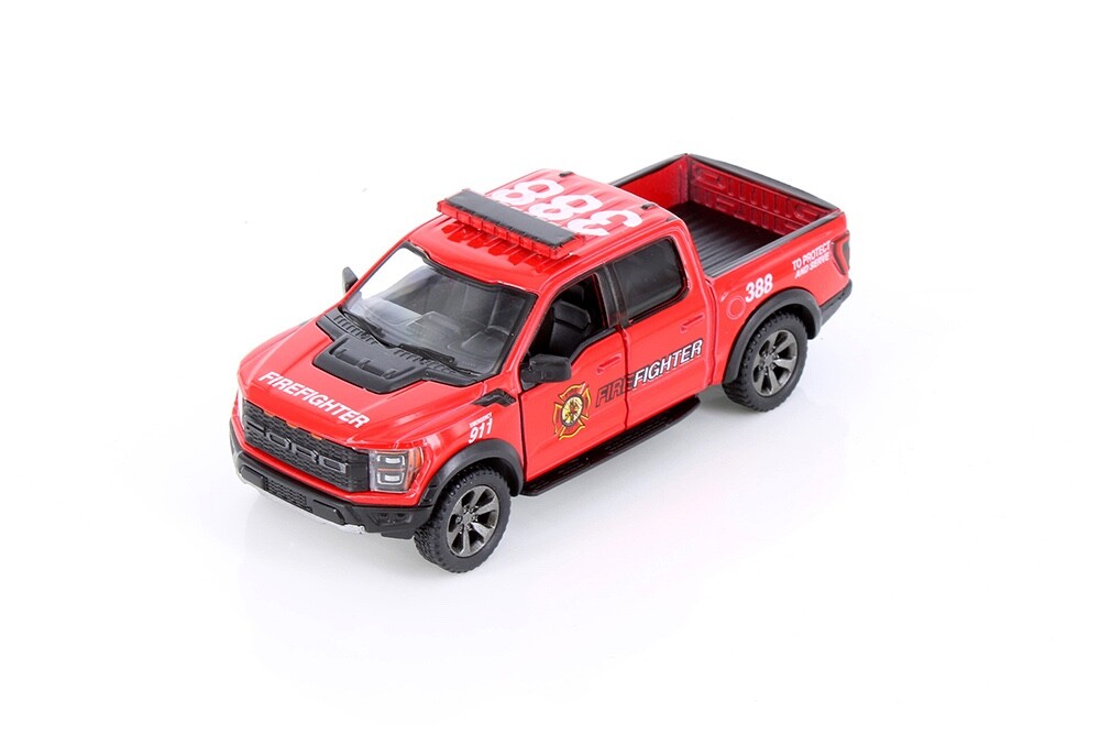 2 PC Kinsmart 2022 Ford F-150 Raptor Police/Fire 1:46 Diecast Toy Truck 5 inch