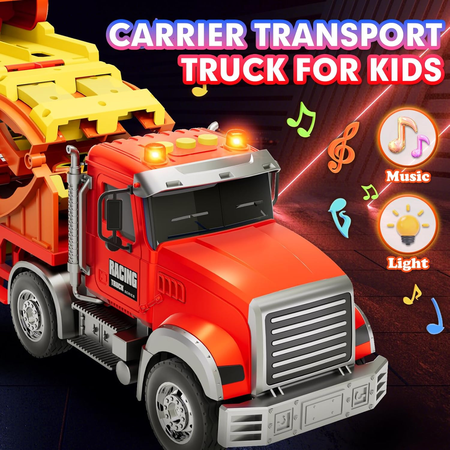 Truck Car Toys for 3, 4, 5, 6, 7, 8 Years Old Kids, Carrier Truck Race Track Toy