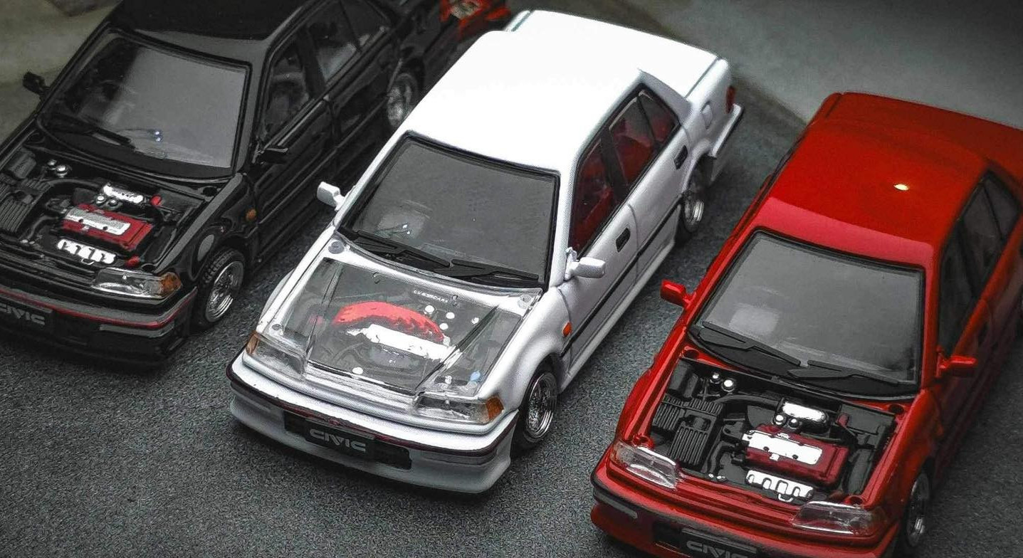 BM 1/64 Die Cast HONDA CIVIC EF2 (LHD) Model Cars (3-PACK) *BLACK-RED-WHITE*