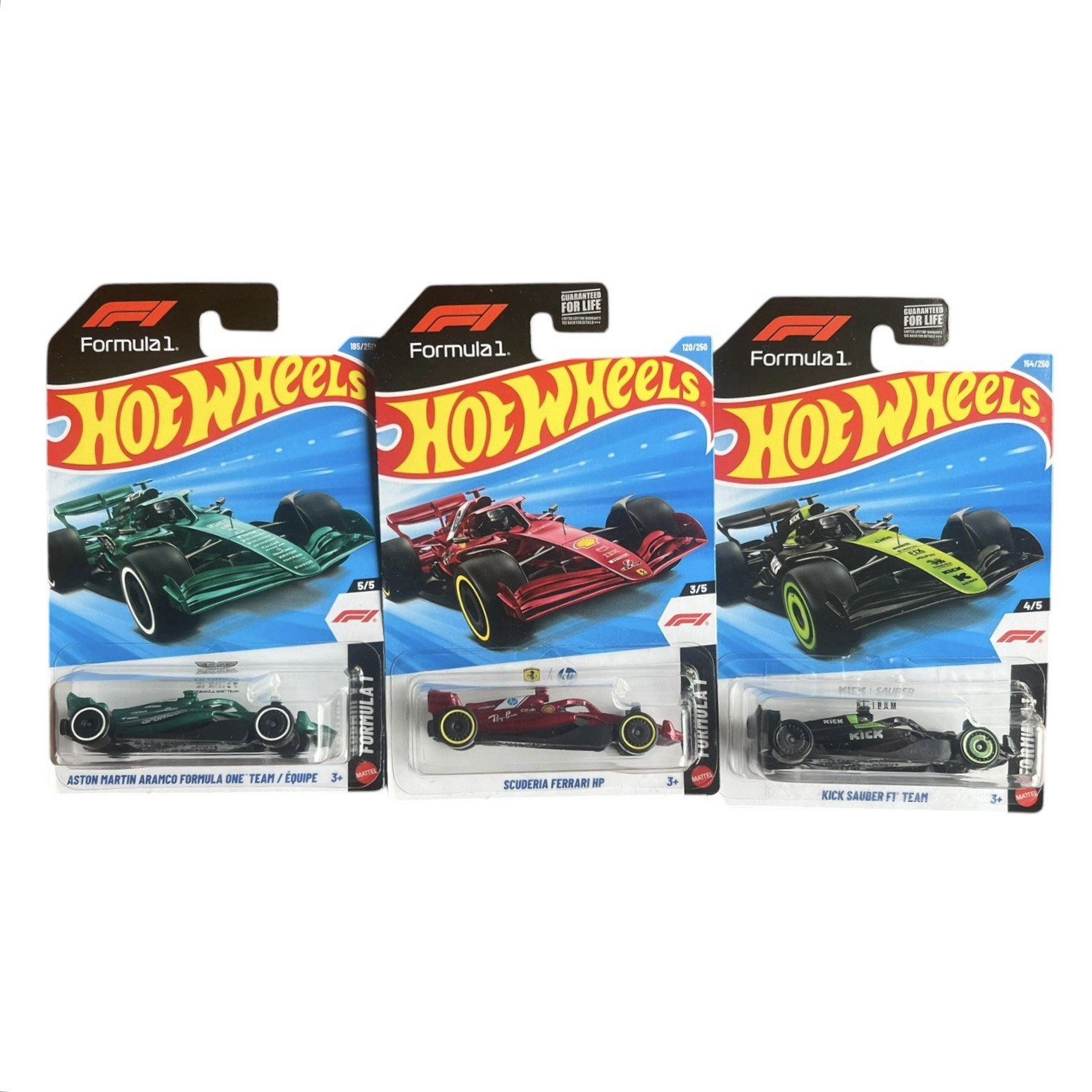 🔥HOTWHEELS FORMULA 1 PACK ( 3 ) CARS Aston Martin Ferrari Kick Sauder Racing
